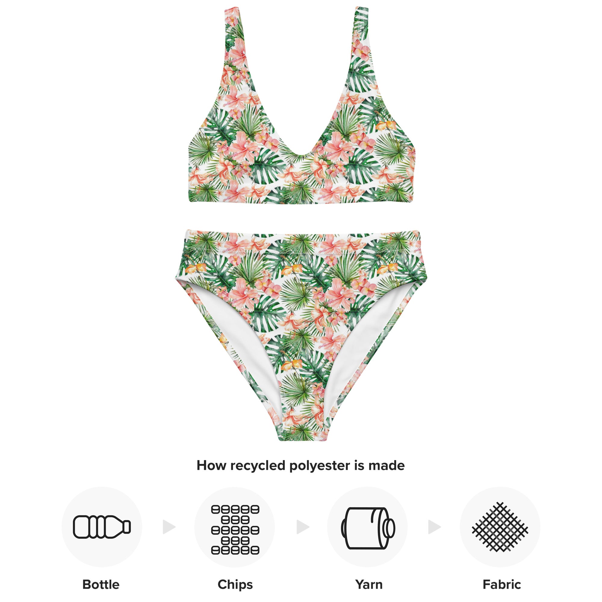 Printed rPET High-Waist Sport Bikini - Hibiscus