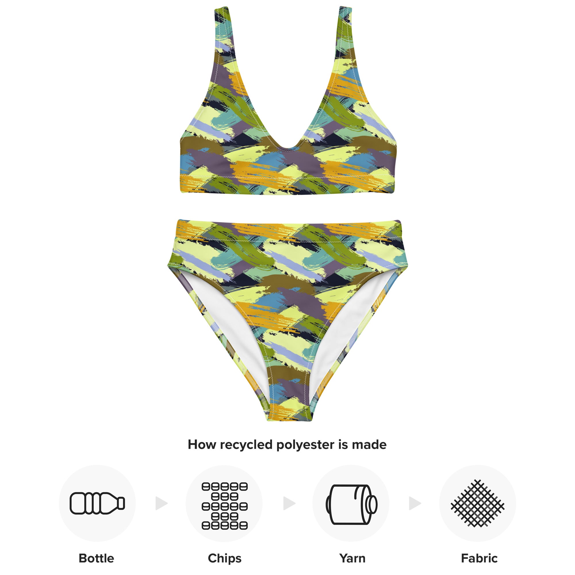 Printed rPET High-Waist Sport Bikini - Paint