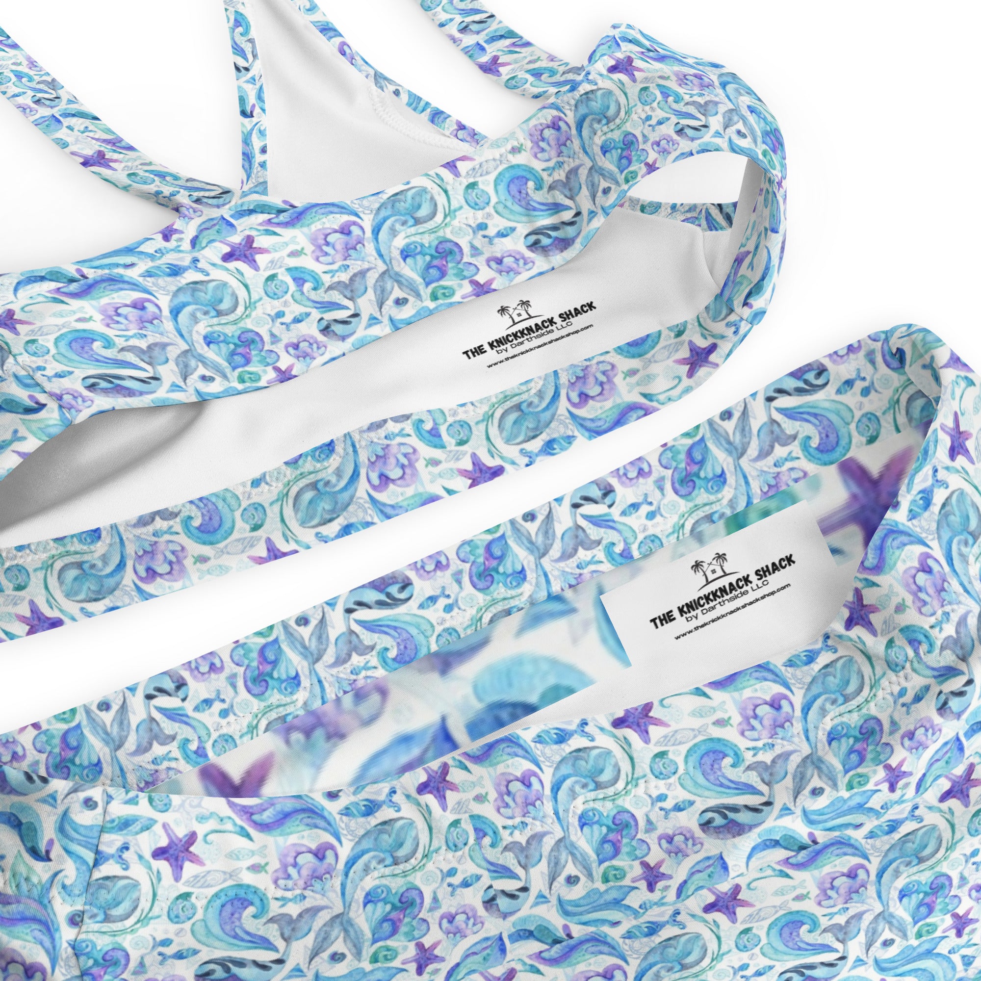 Printed rPET High-Waist Sport Bikini - Whales