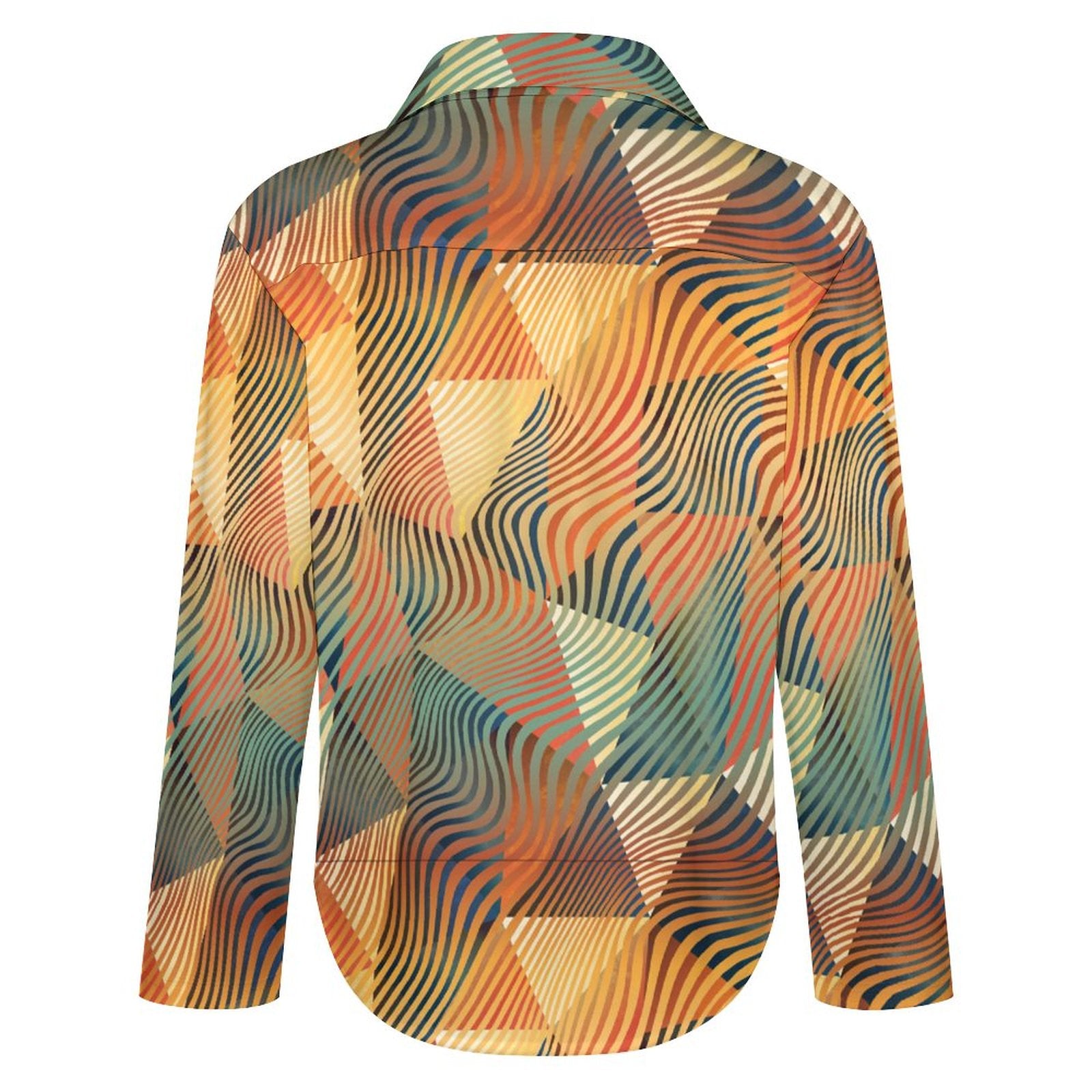 Women's Irregular Hem Button-Up Shirt - Geometric Waves