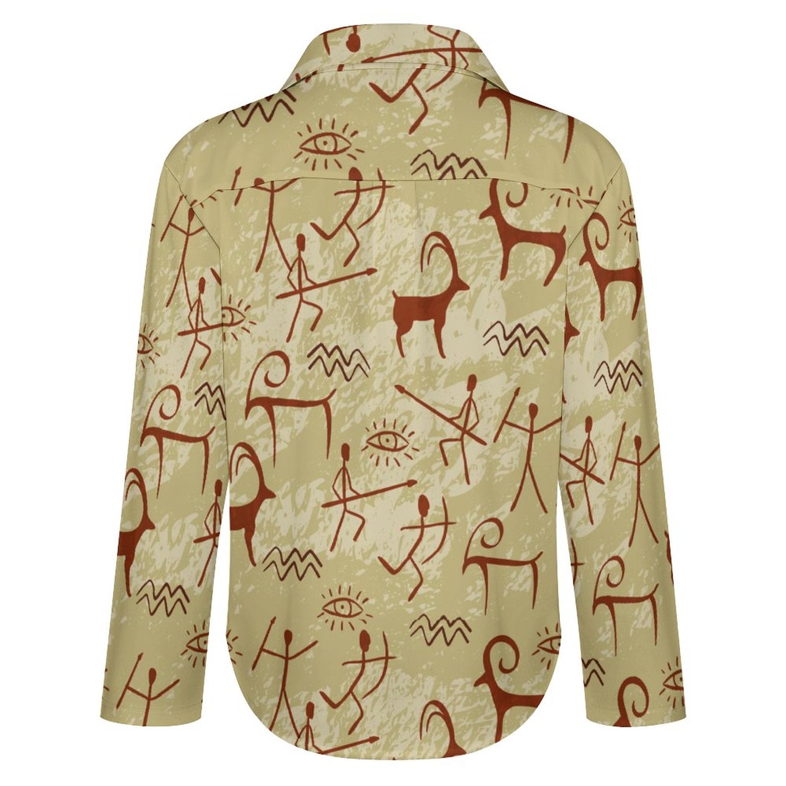 Women's Irregular Hem Button-Up Shirt - Cave Painting