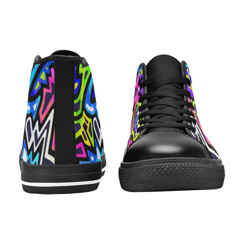 Kid's High Top Canvas Shoes - Neon Graffiti