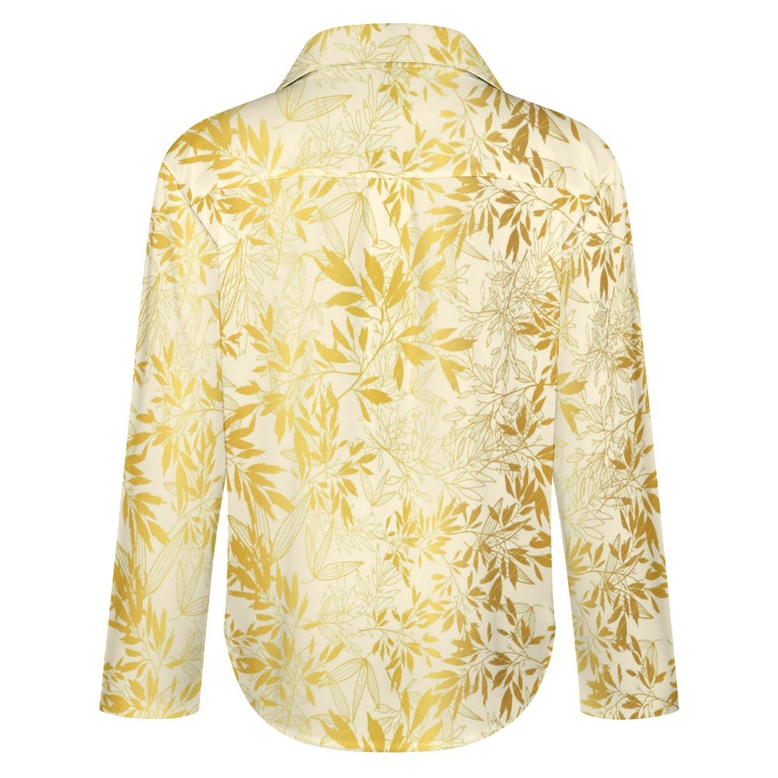 Women's Irregular Hem Button-Up Shirt - Gold Leaves