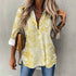 Women's Irregular Hem Button-Up Shirt - Gold Leaves