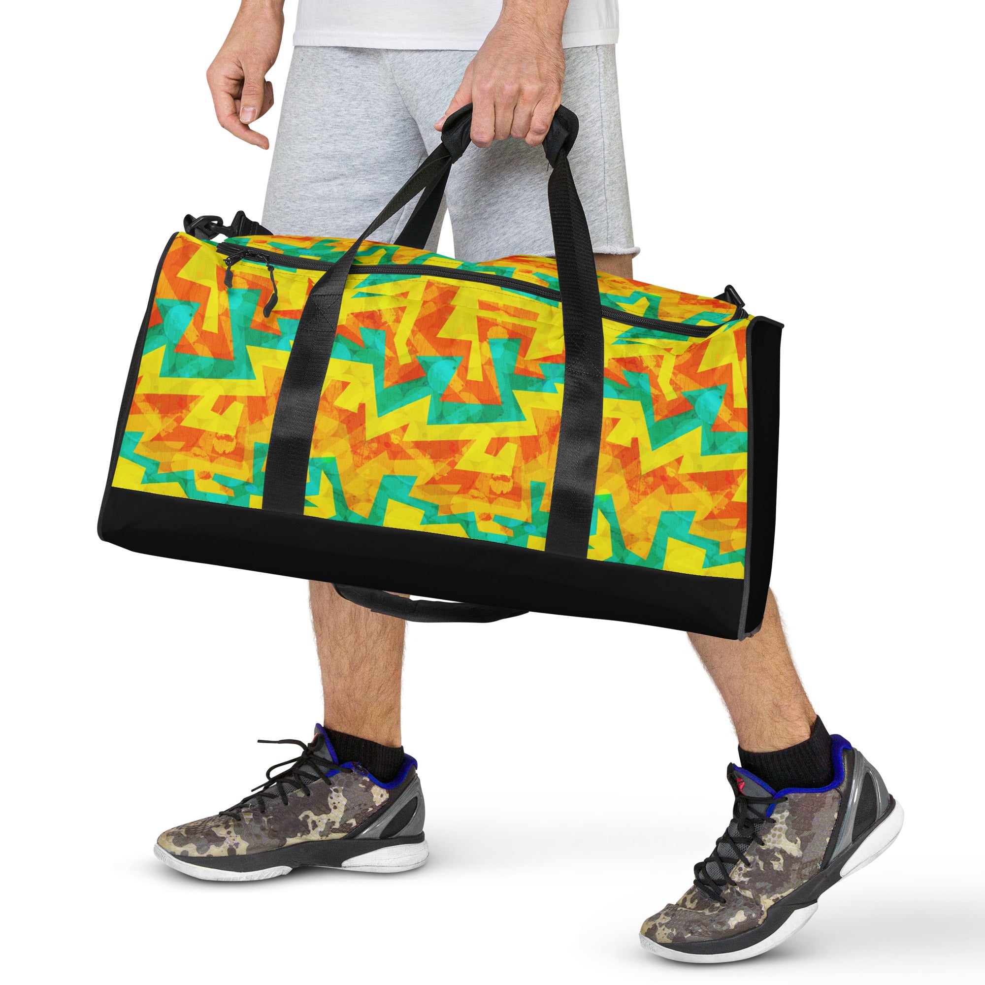 Large Printed Duffle Bag - Geometric Neon in Citrus