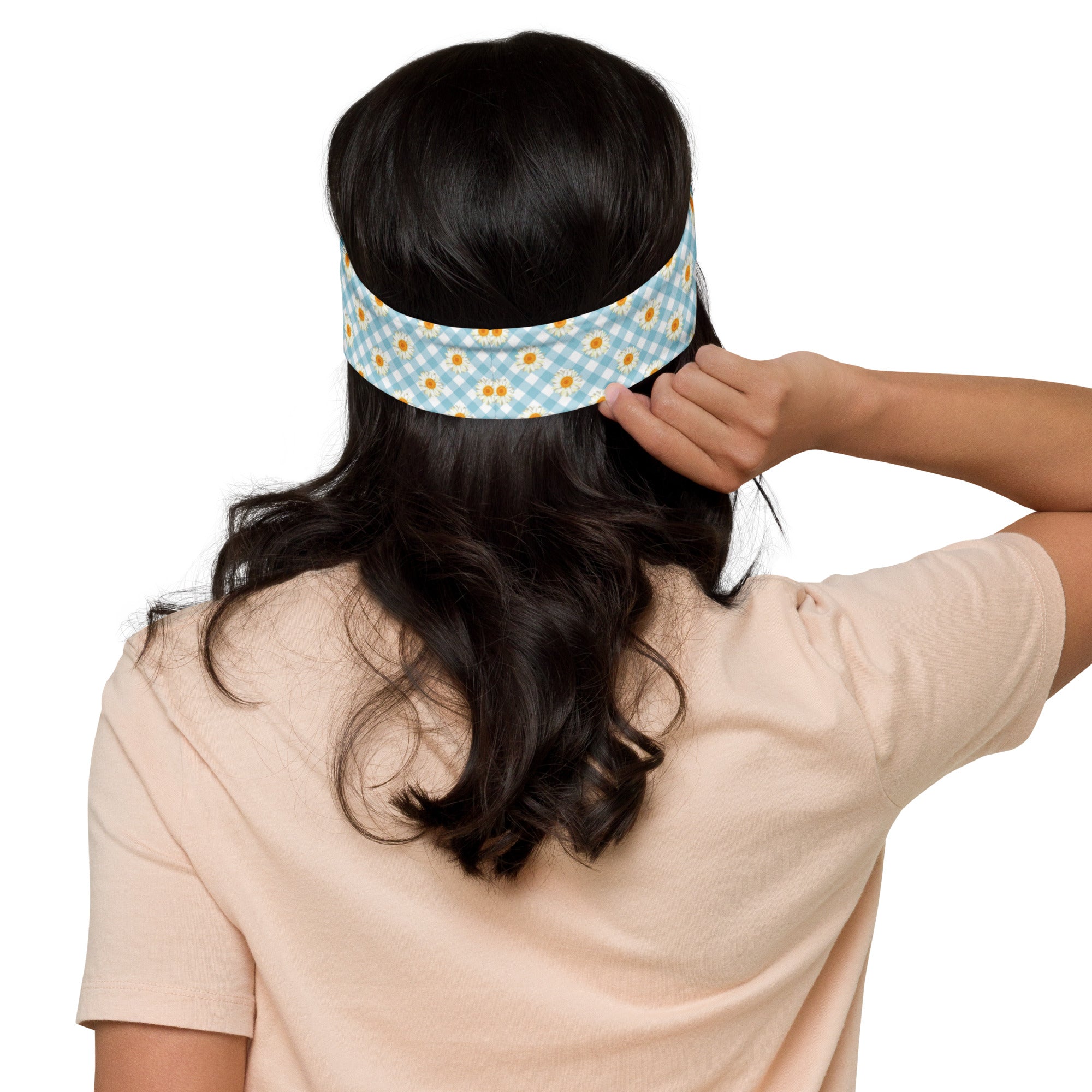 Women's Printed Headband - Blue Gingham Daisies