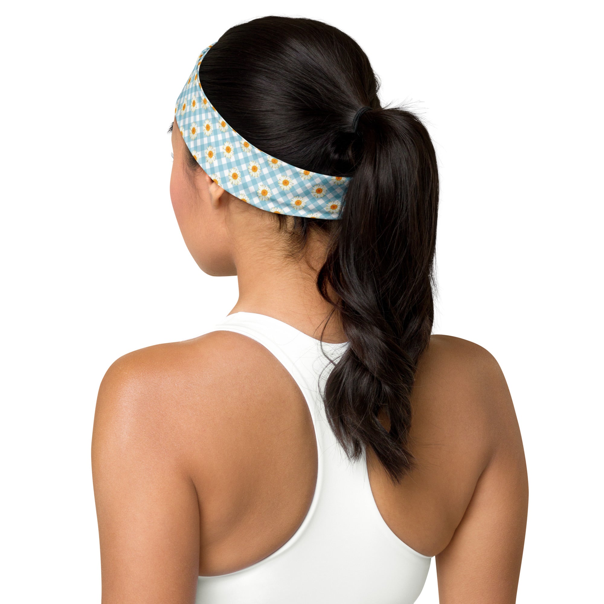 Diadema estampada para mujer - Margaritas a cuadros azules