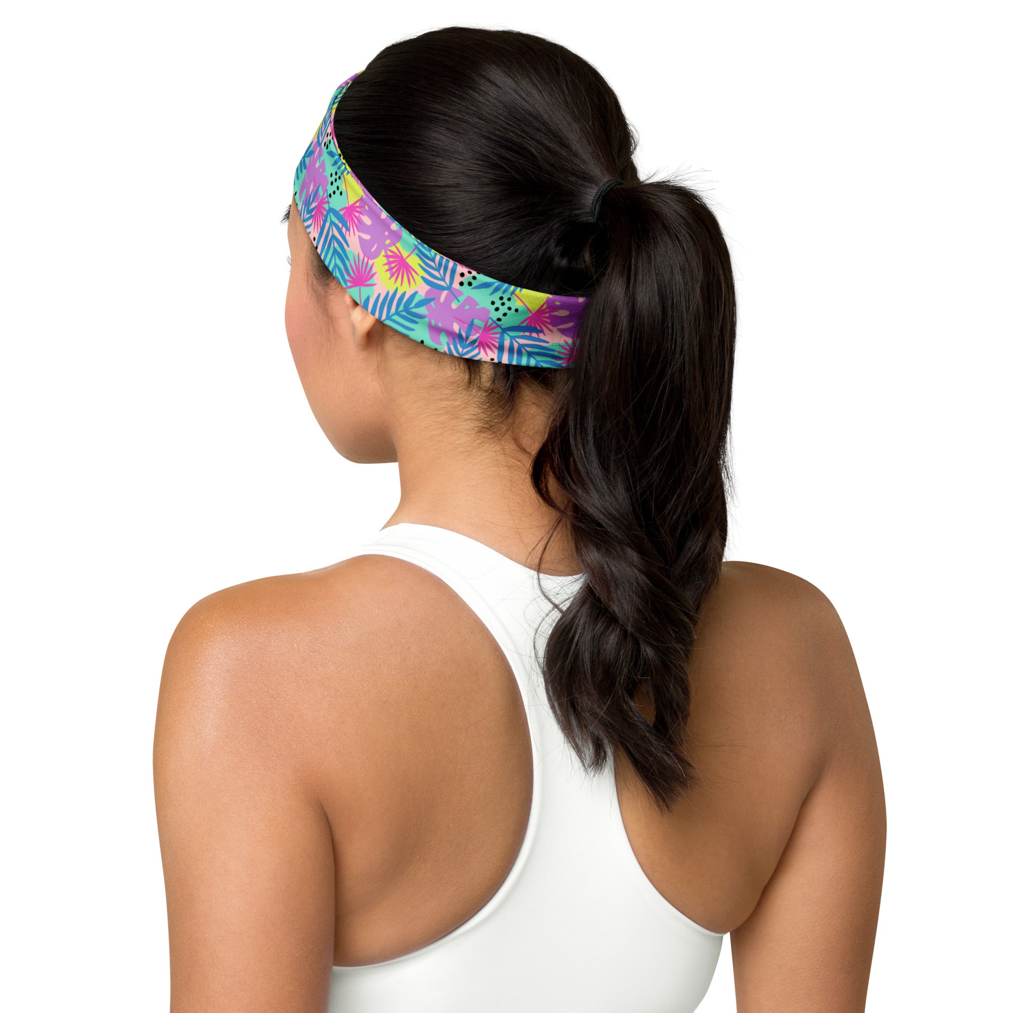 Women's Printed Headband - Tropical Print in Neon