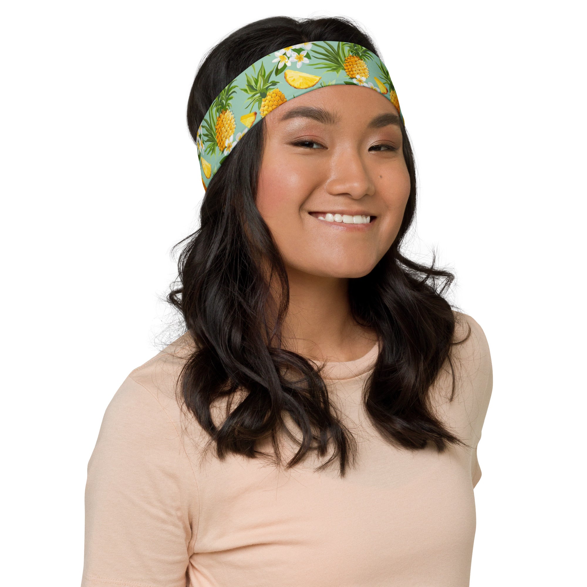 Women's Printed Headband - Pineapples & Plumeria-(Green)