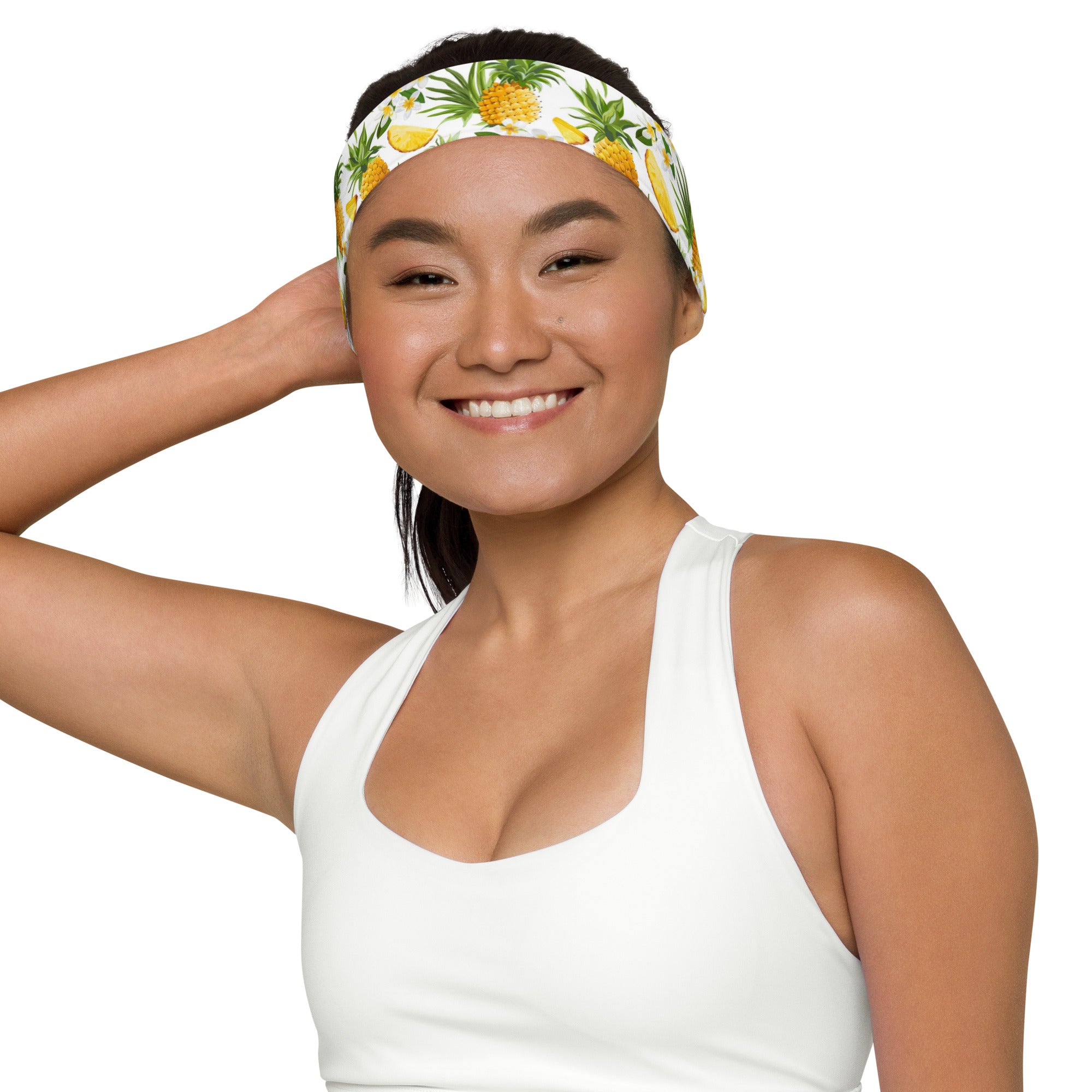 Bandeau imprimé pour femme - Ananas et Plumeria - (Blanc)