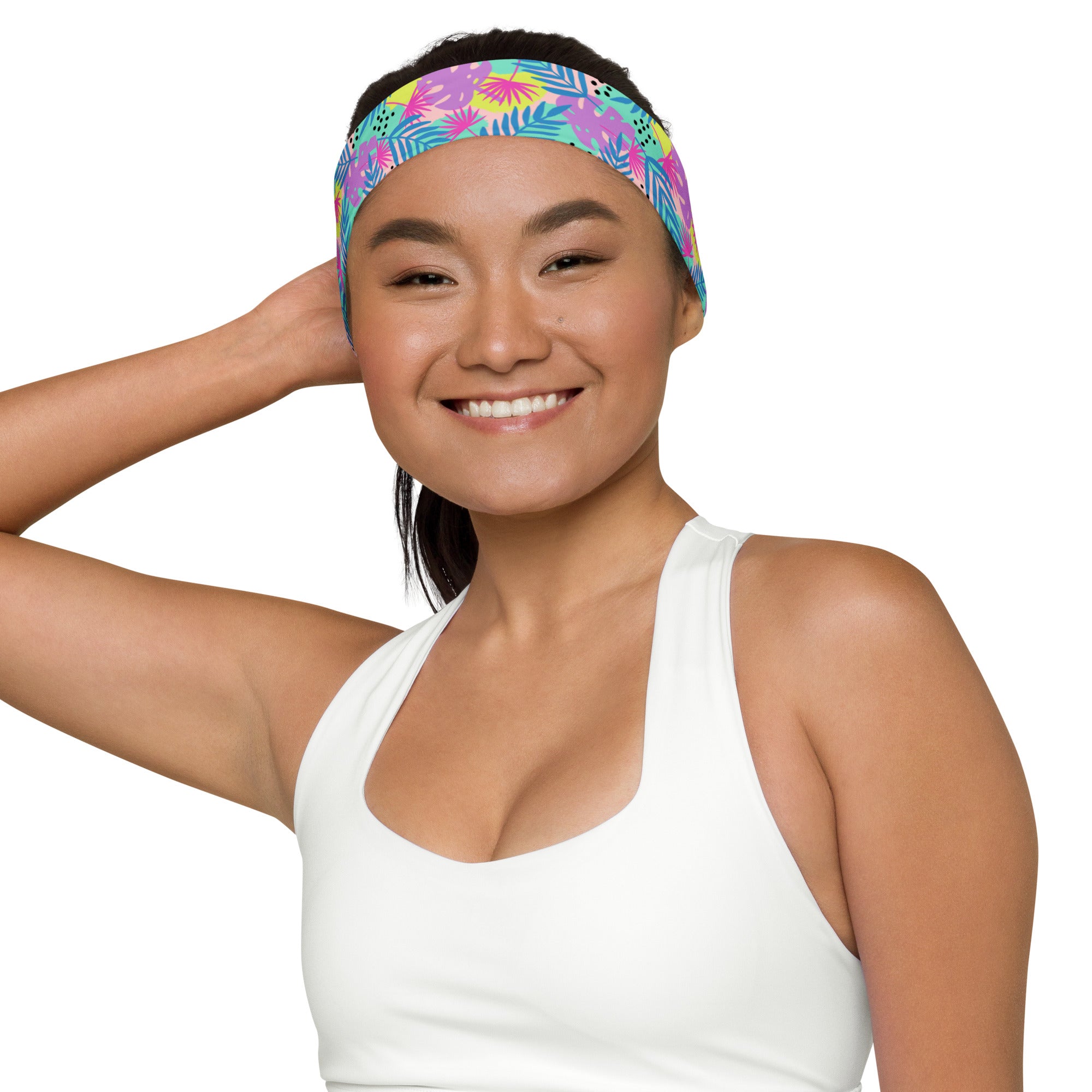 Diadema estampada para mujer - Estampado tropical en neón