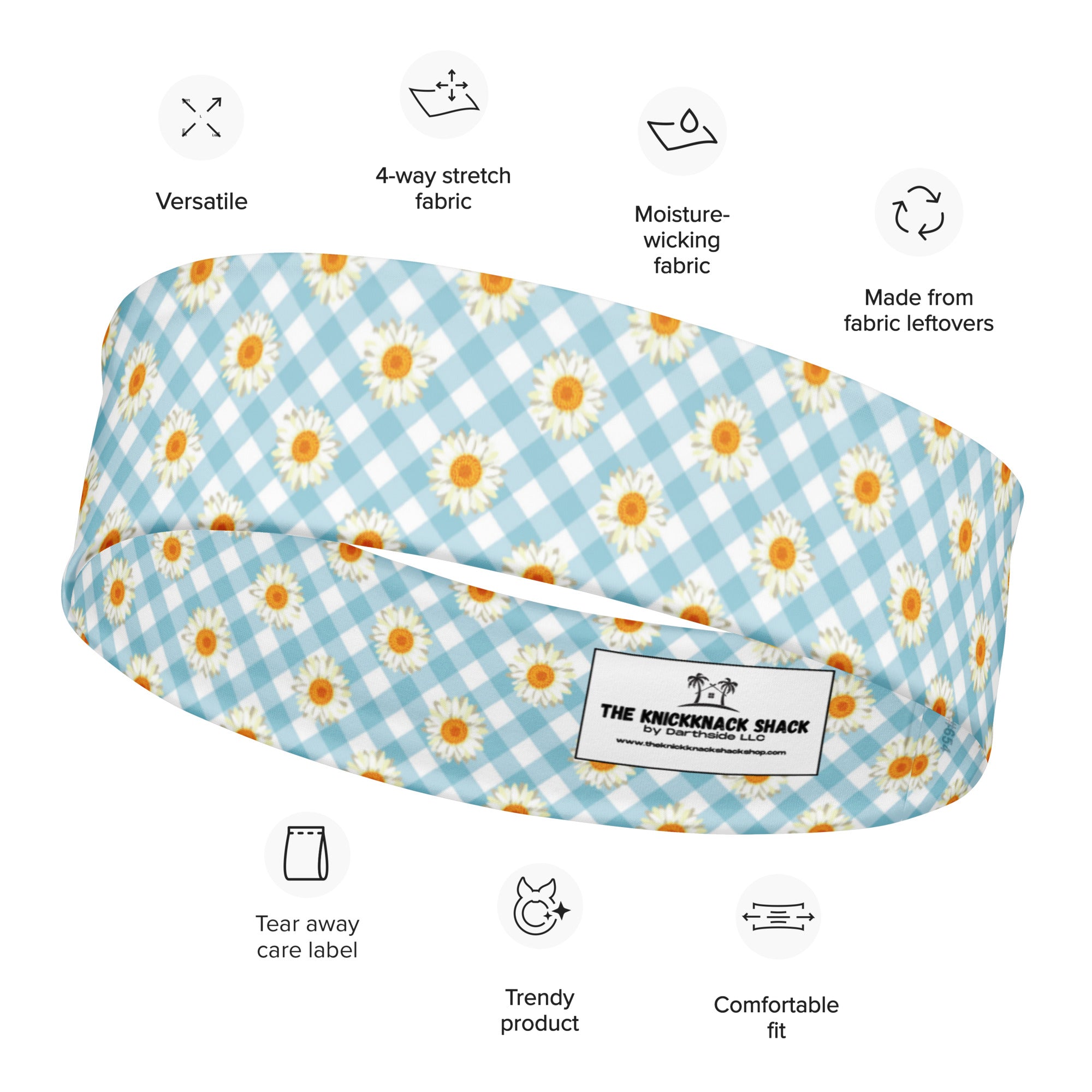 Women's Printed Headband - Blue Gingham Daisies