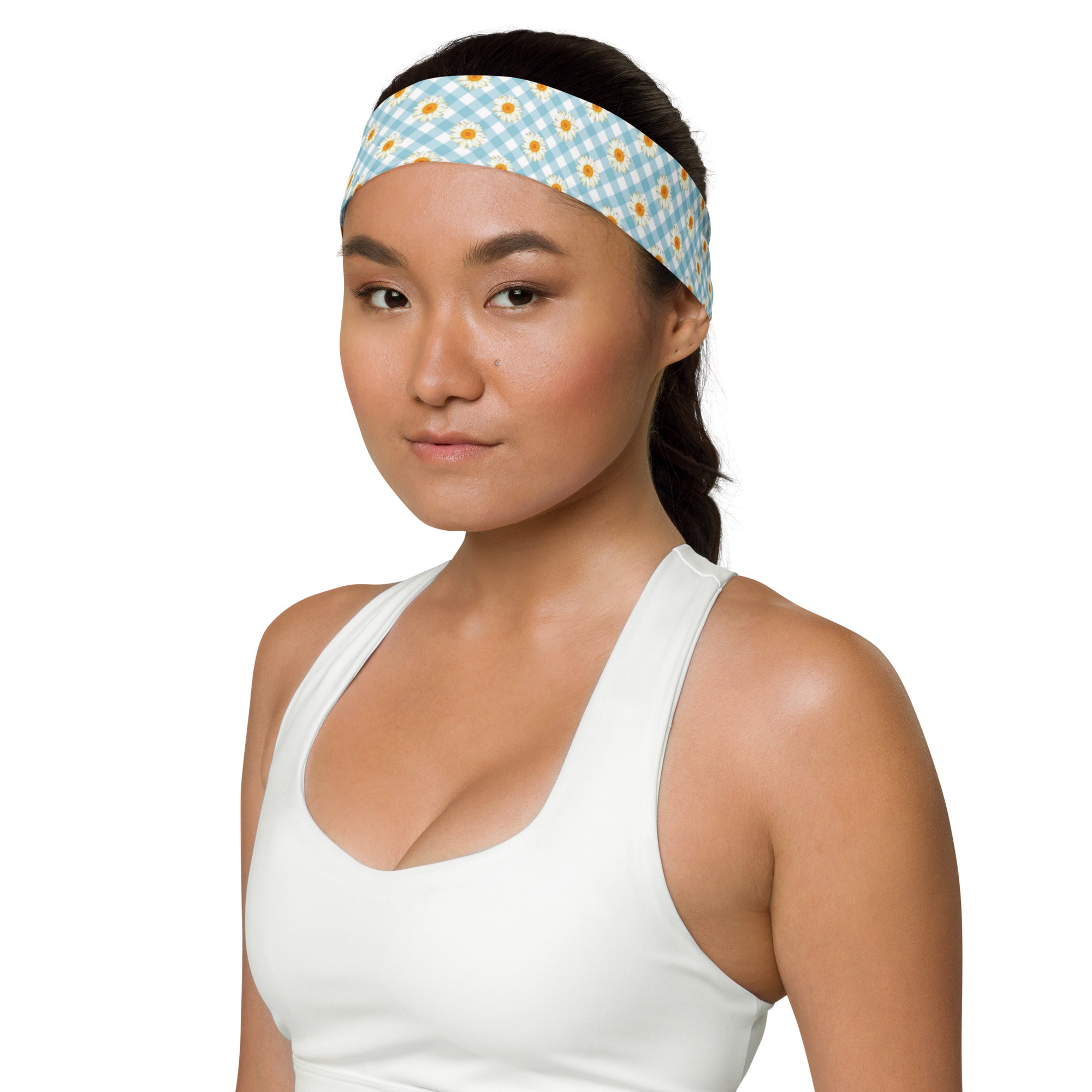 Women's Printed Headband - Blue Gingham Daisies