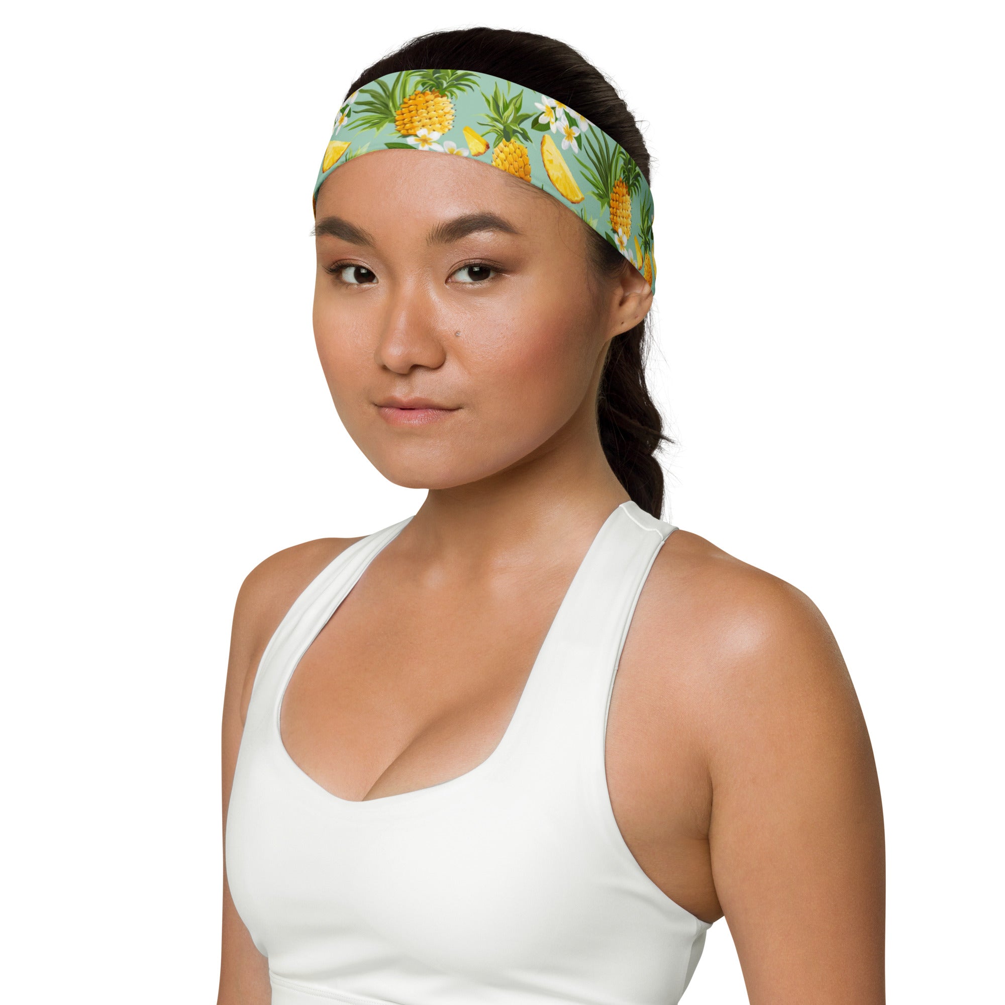 Women's Printed Headband - Pineapples & Plumeria-(Green)