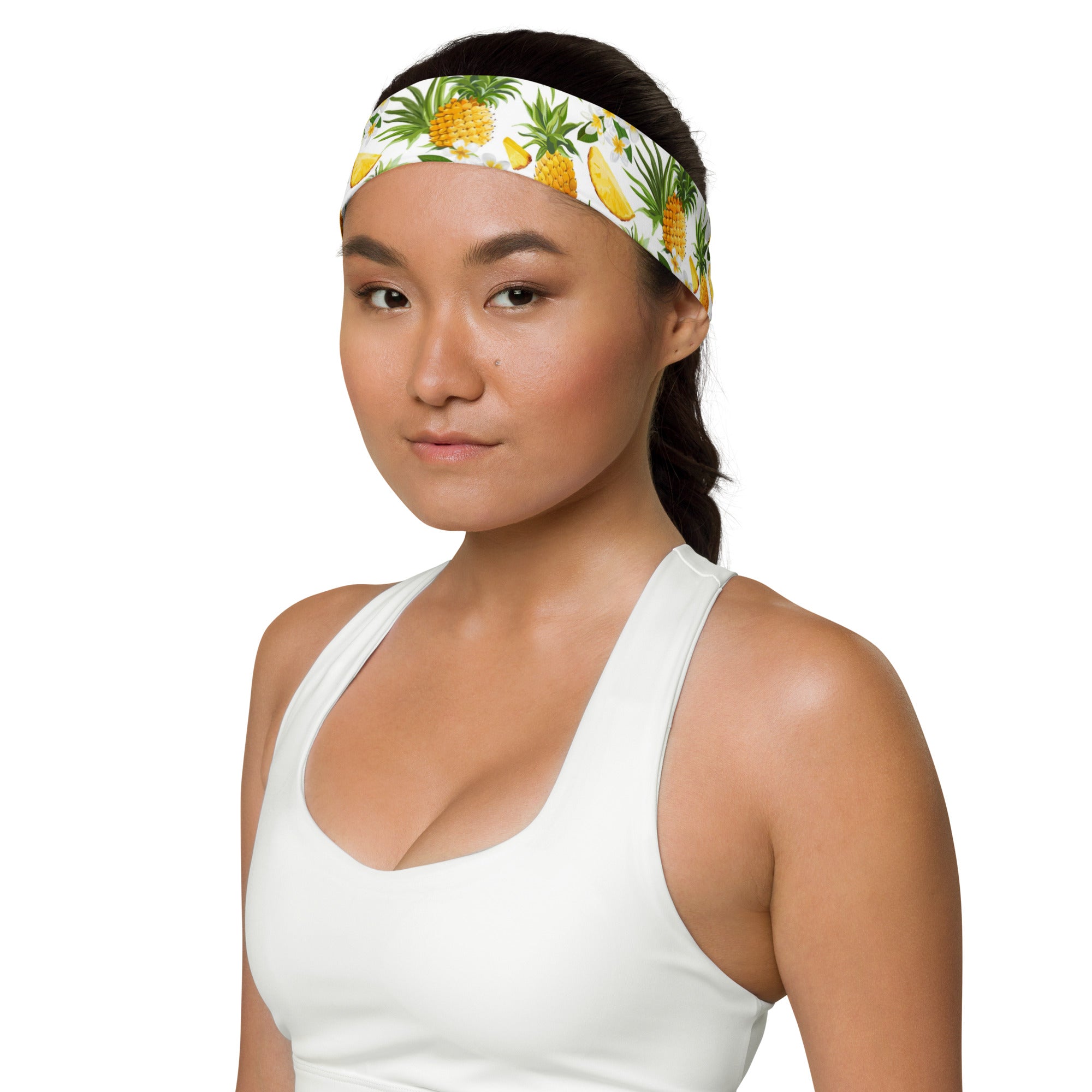 Women's Printed Headband - Pineapples & Plumeria-(White)