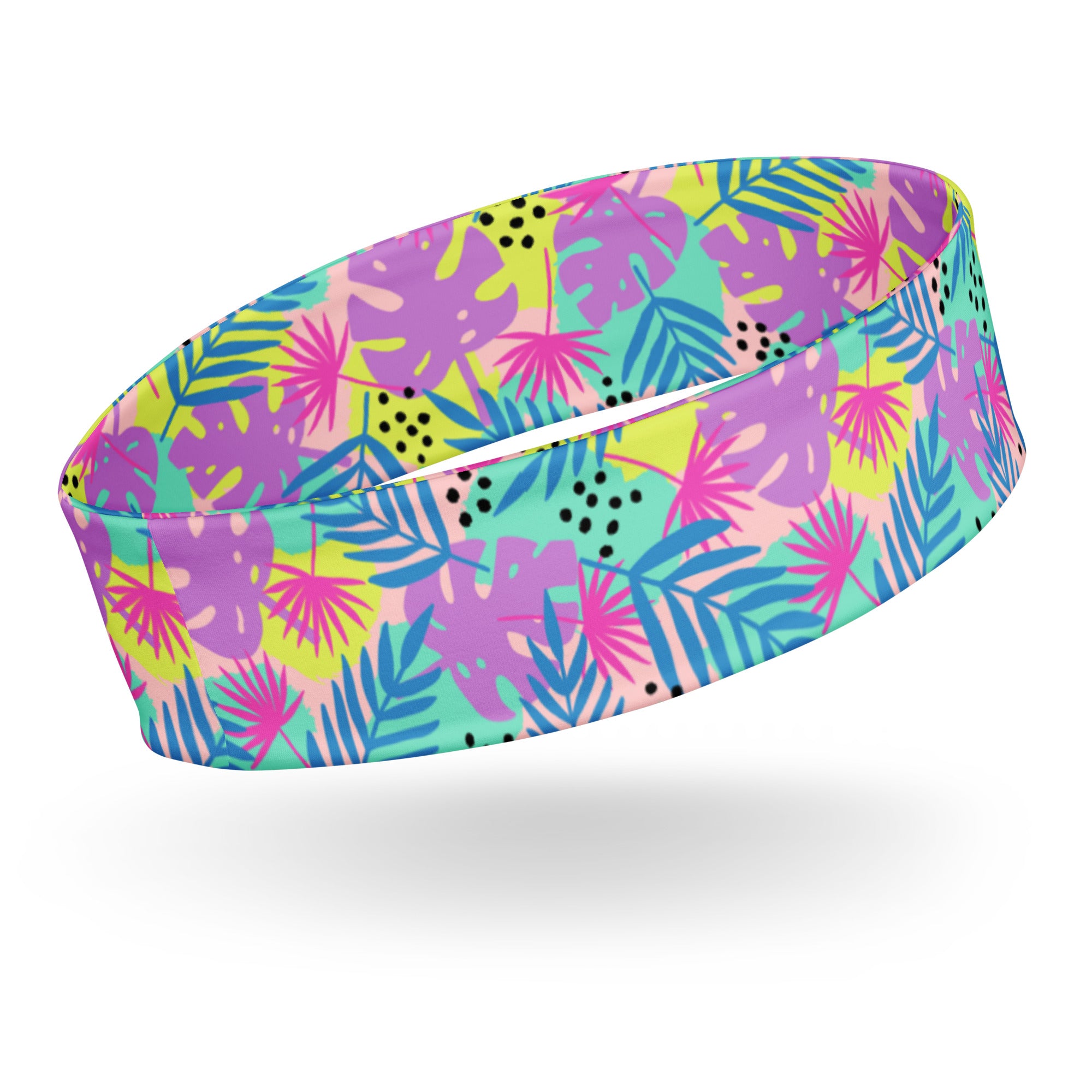 Women's Printed Headband - Tropical Print in Neon