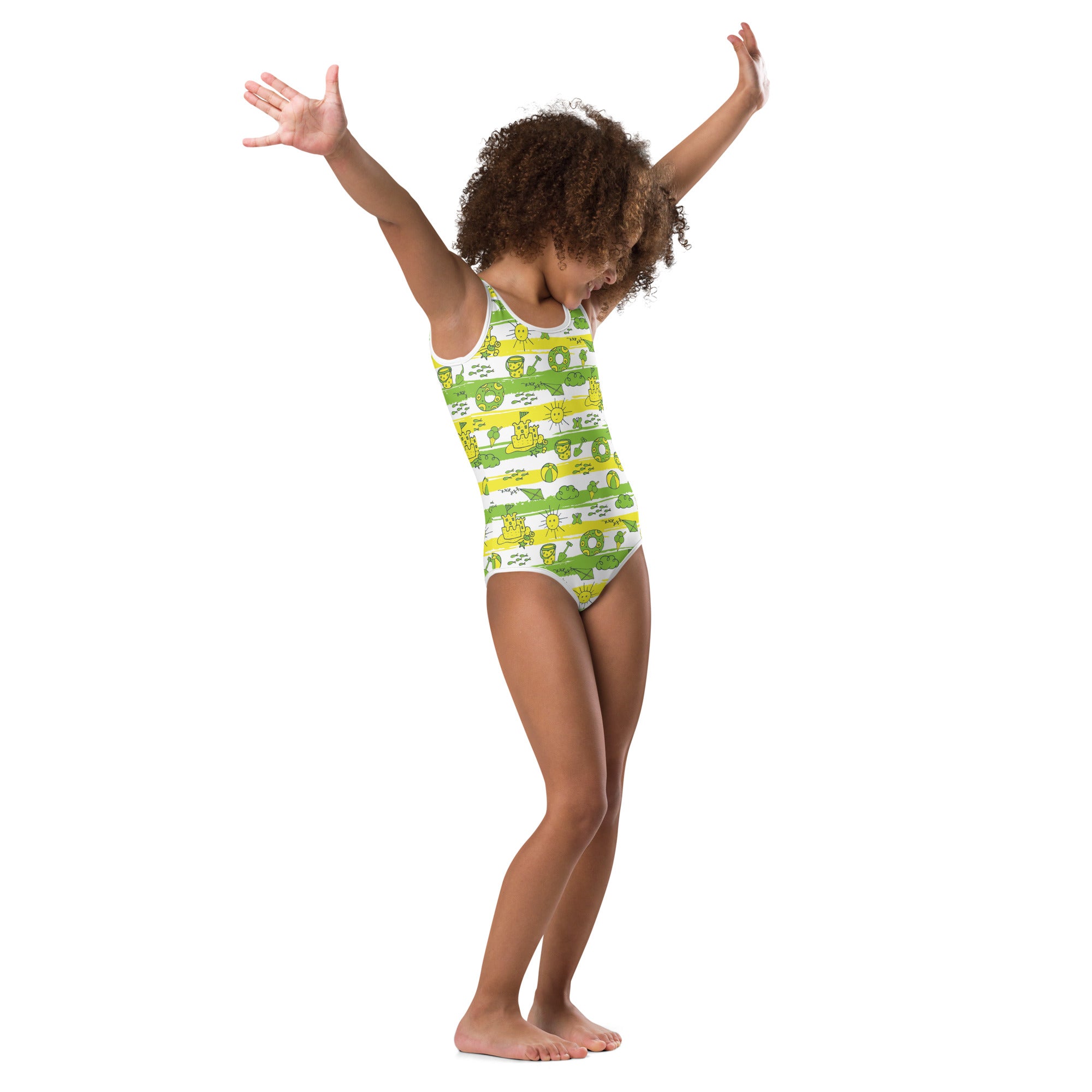 Kids' Printed One-Piece Swimsuit - A Day at the Beach