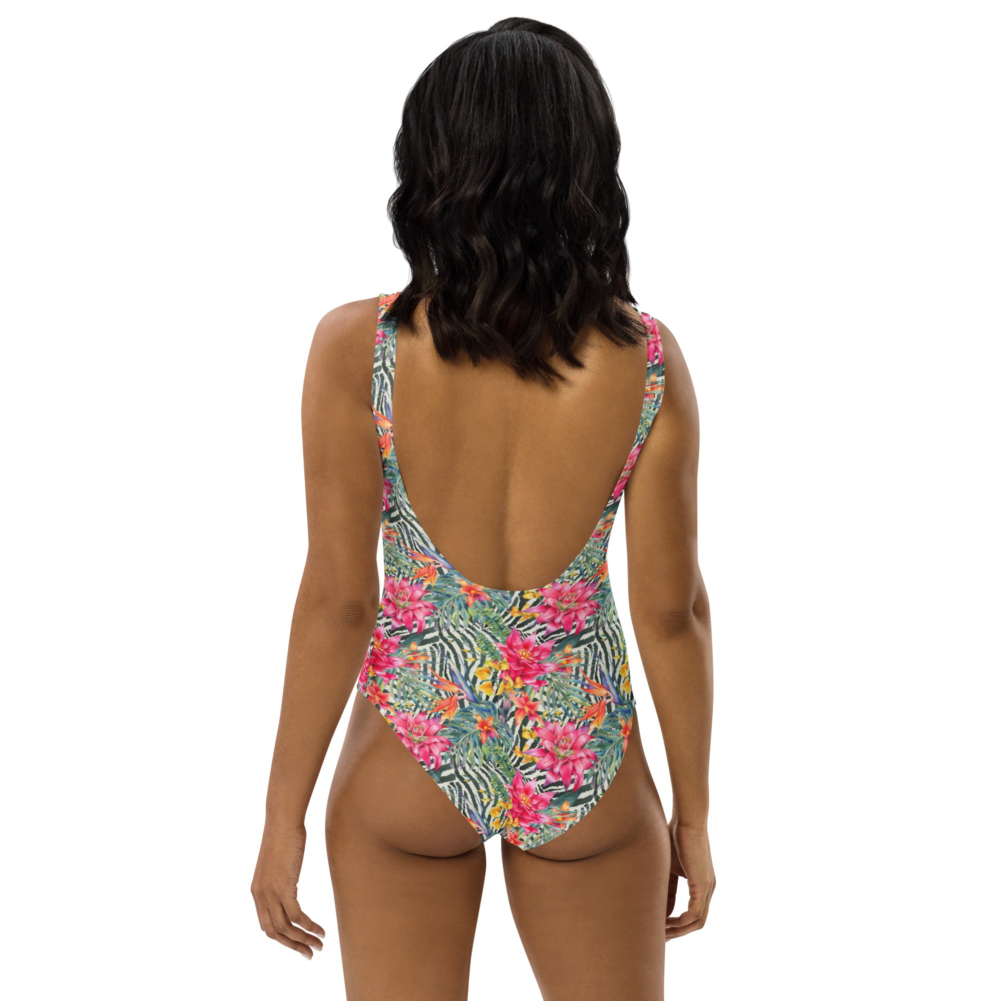 Printed One-Piece Swimsuit - Bromeliad & Zebra