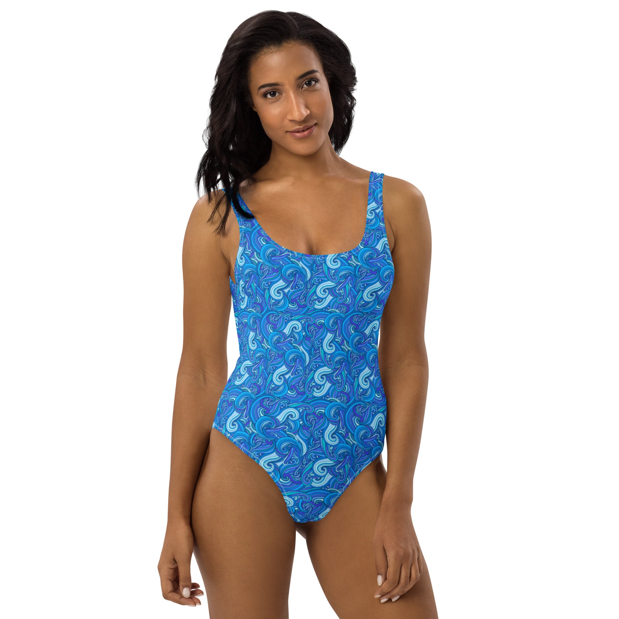 Printed One-Piece Swimsuit - Waves