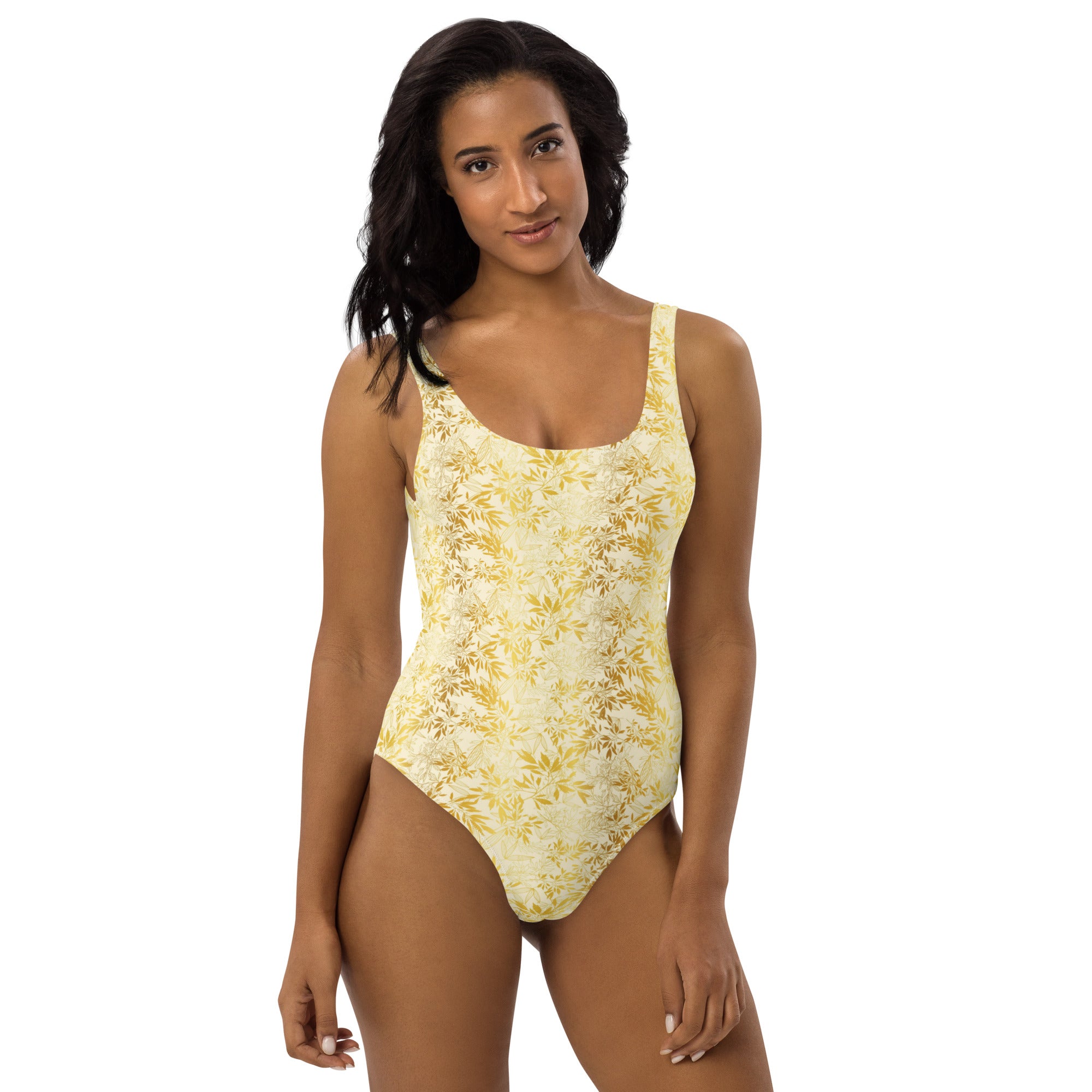 Printed One-Piece Swimsuit - Gold Leaves