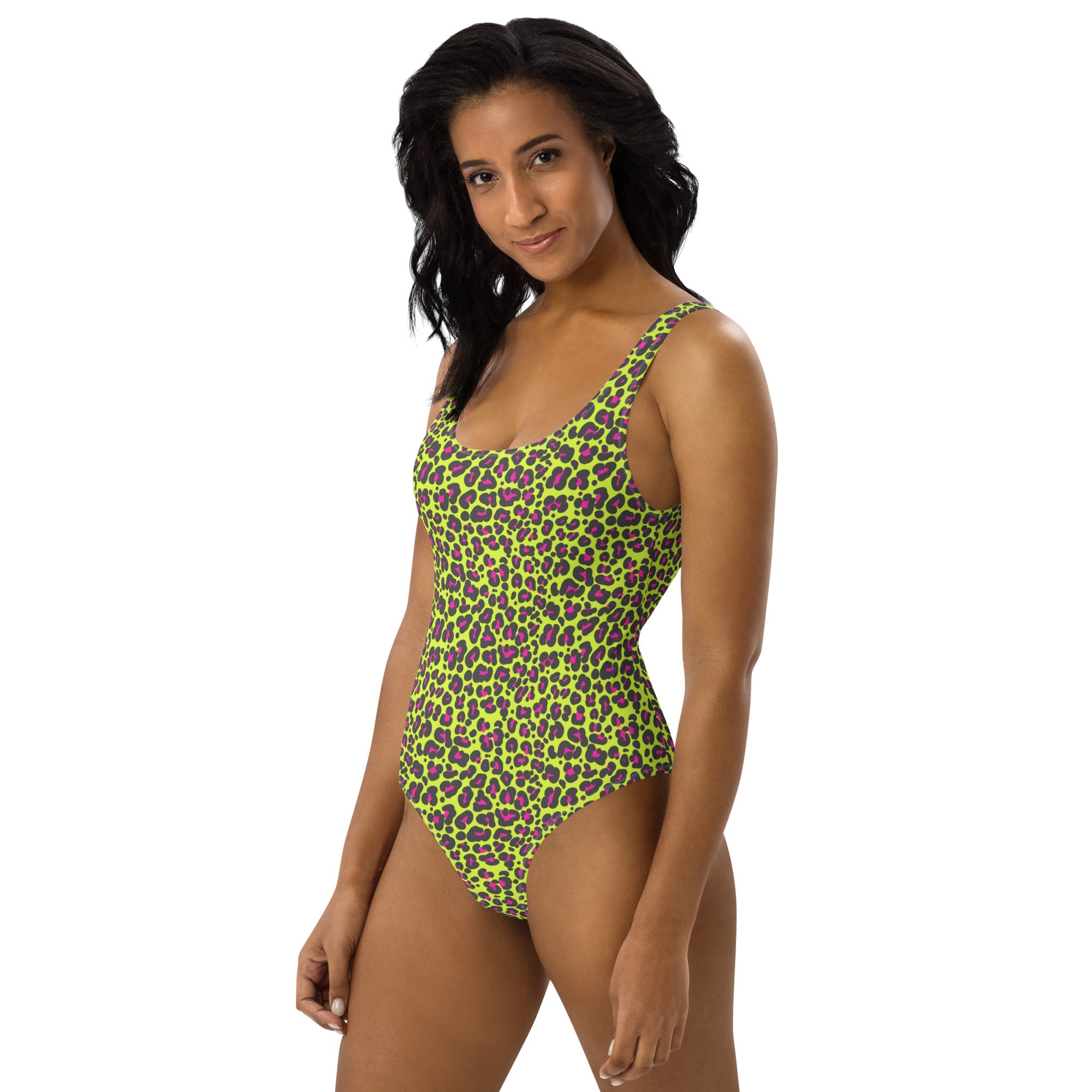 Printed One-Piece Swimsuit - Neon Leopard