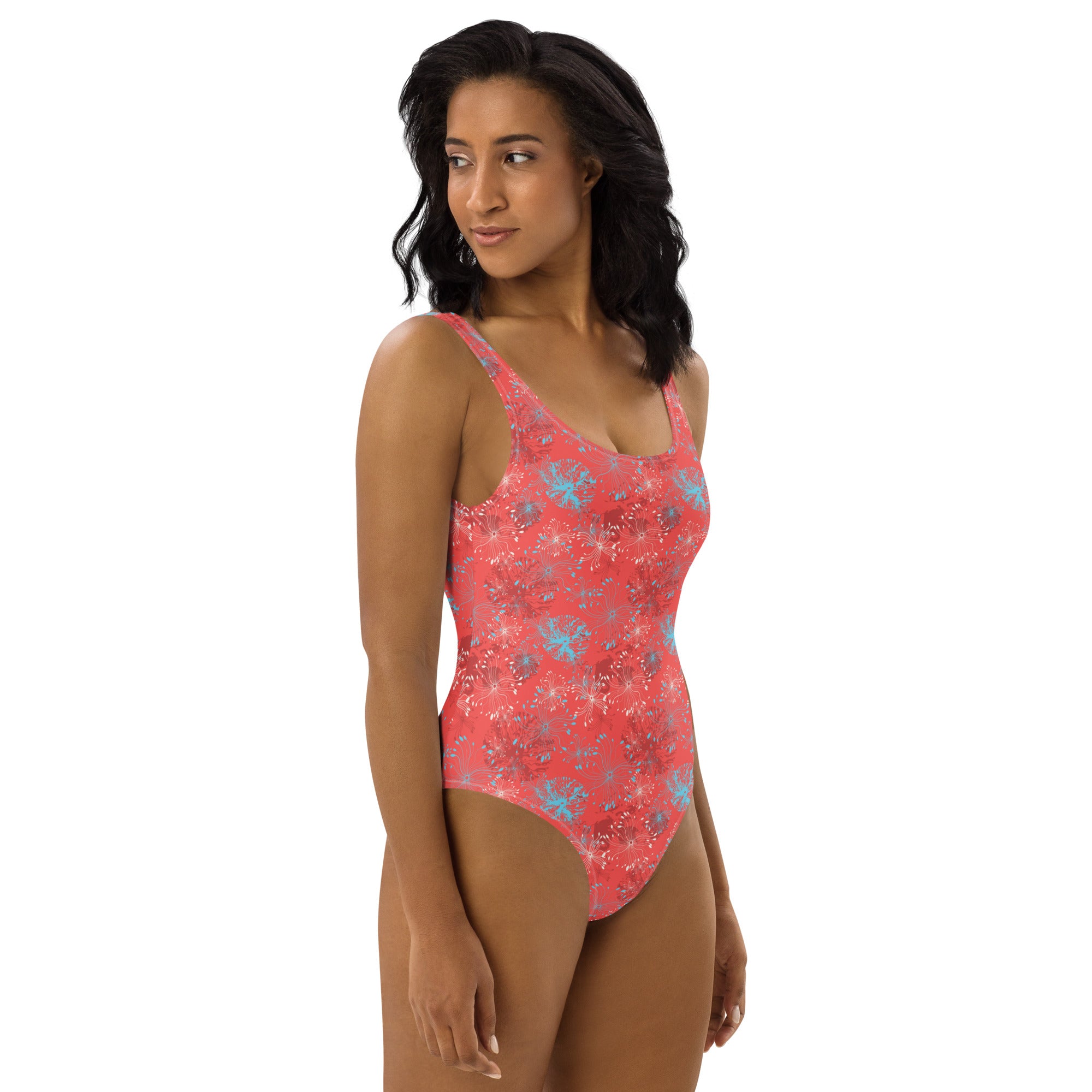 Printed One-Piece Swimsuit - Botanical Red