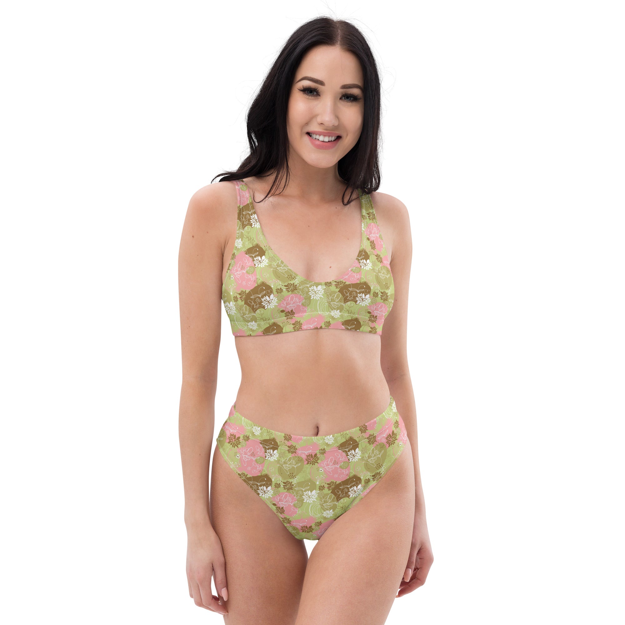 Bikini deportivo de cintura alta de rPET estampado - Verde botánico