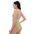 Bikini de sport taille haute imprimé en rPET - Ananas et Plumeria (Vert)