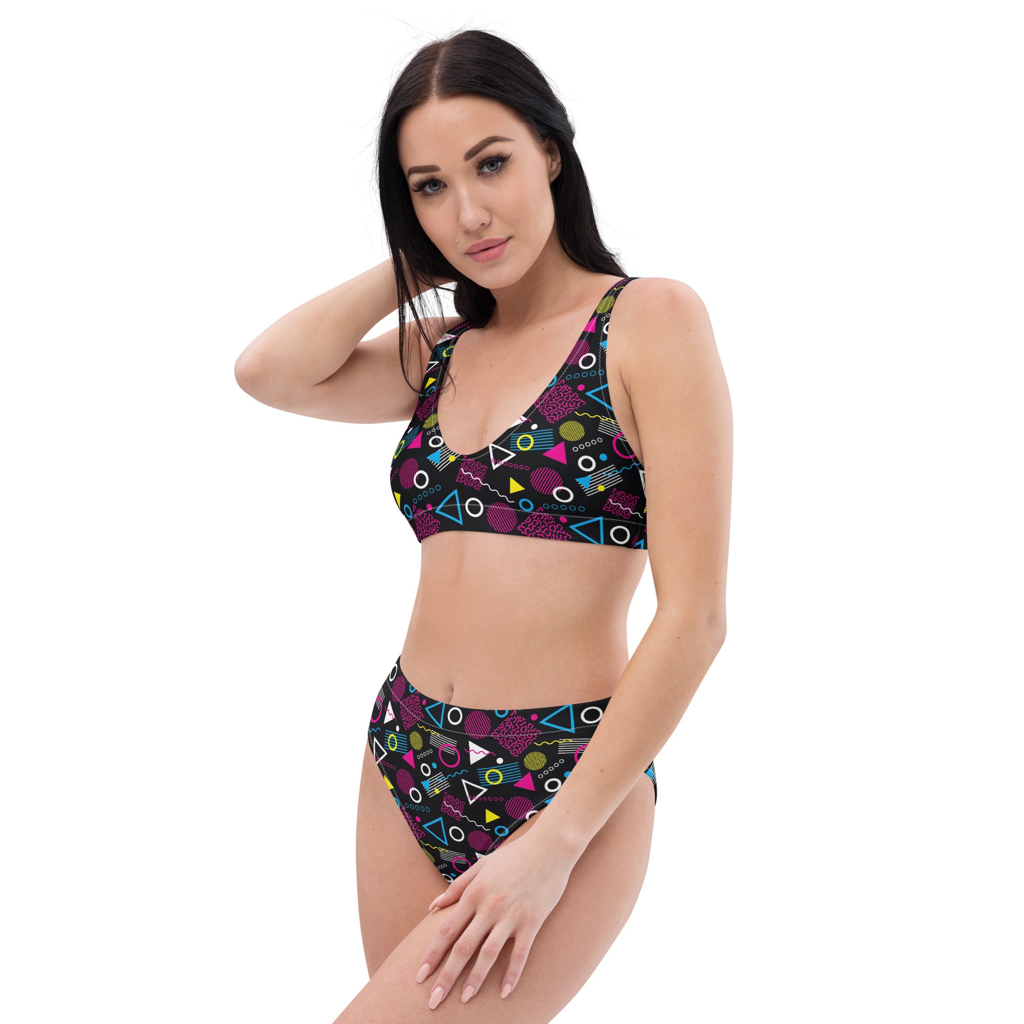 Printed rPET High-Waist Sport Bikini - 1984 Black