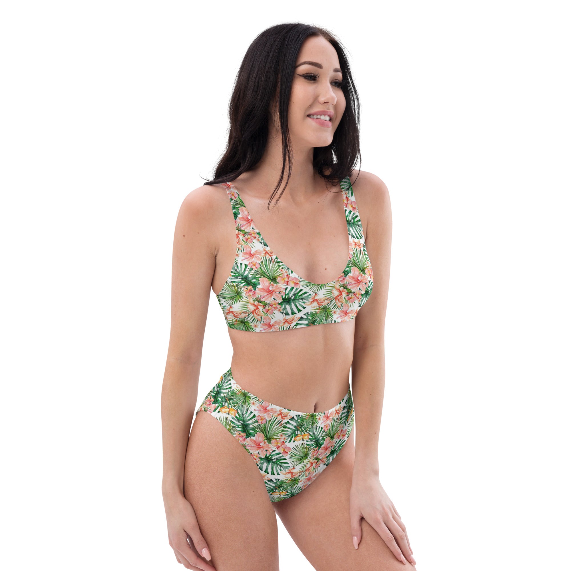 Printed rPET High-Waist Sport Bikini - Hibiscus