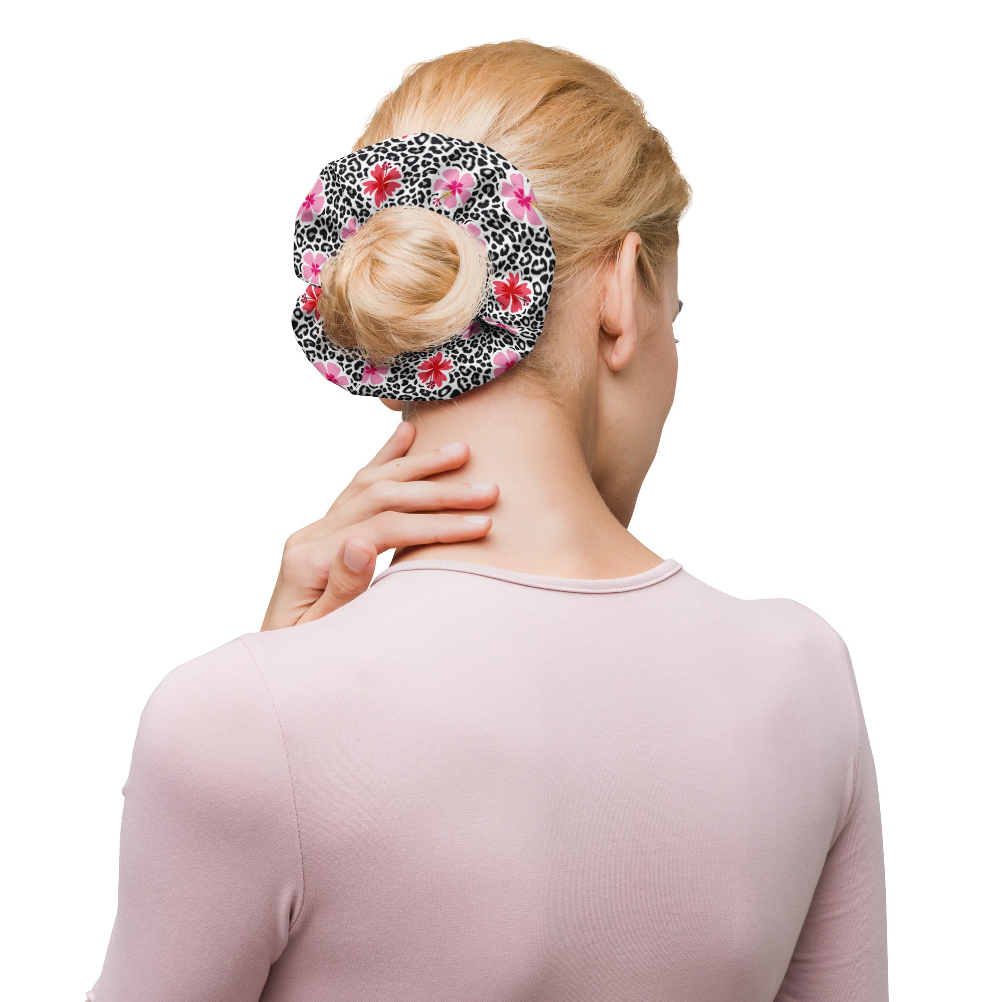 Printed Recycled-Fabric Scrunchie - Hibiscus & Leopard