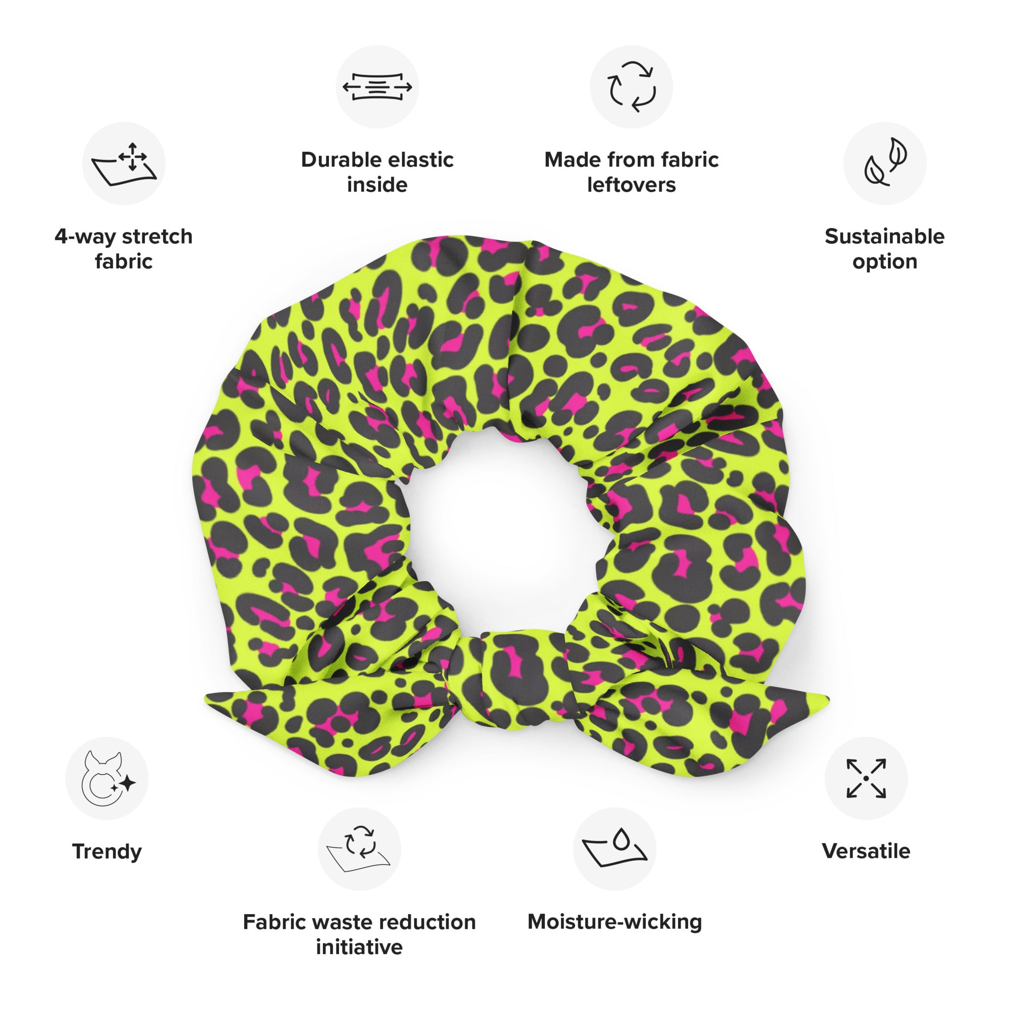 Printed Recycled-Fabric Scrunchie - Neon Leopard