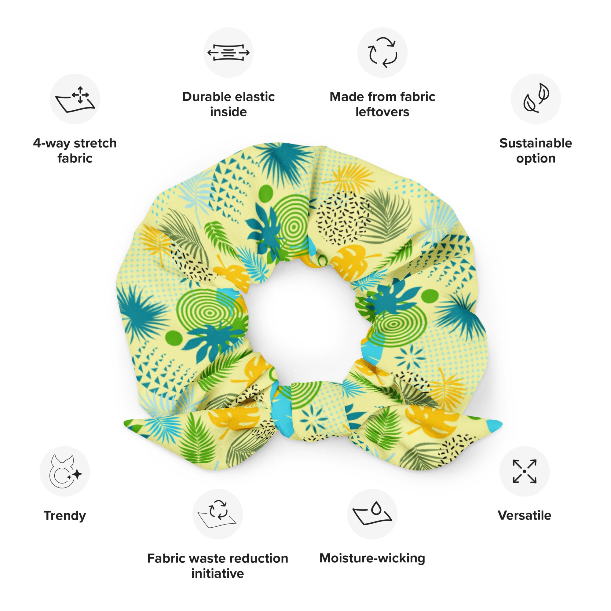 Printed Recycled-Fabric Scrunchie - Tropical Print in Lemon & Lime