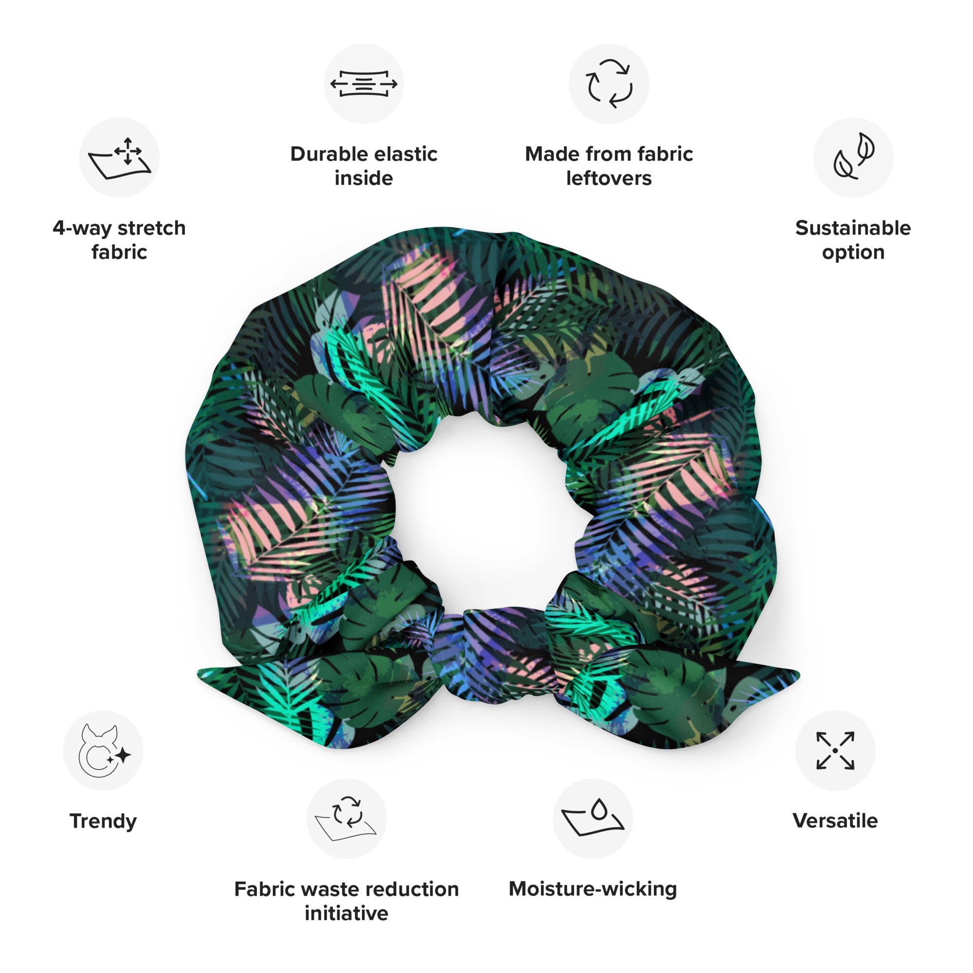 Printed Recycled-Fabric Scrunchie - Tropical Print in Peacock