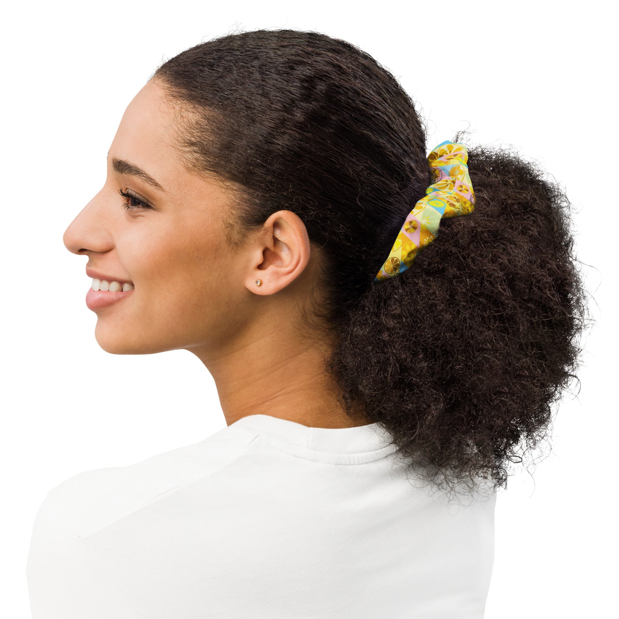 Printed Recycled-Fabric Scrunchie - Lemonade