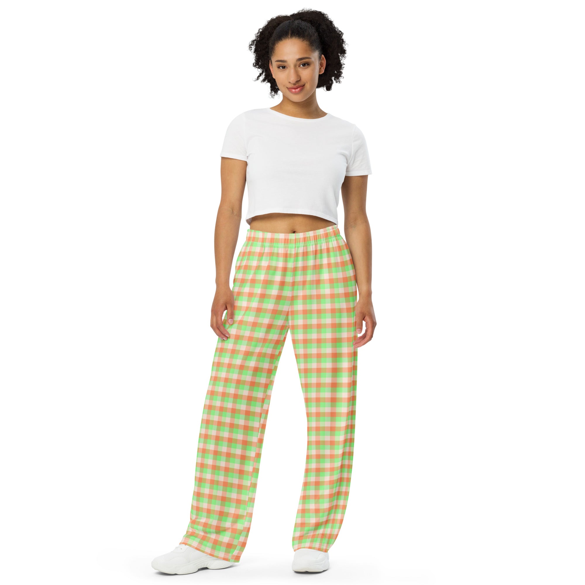 Printed Wide-Leg Pants - Honeymelon Plaid