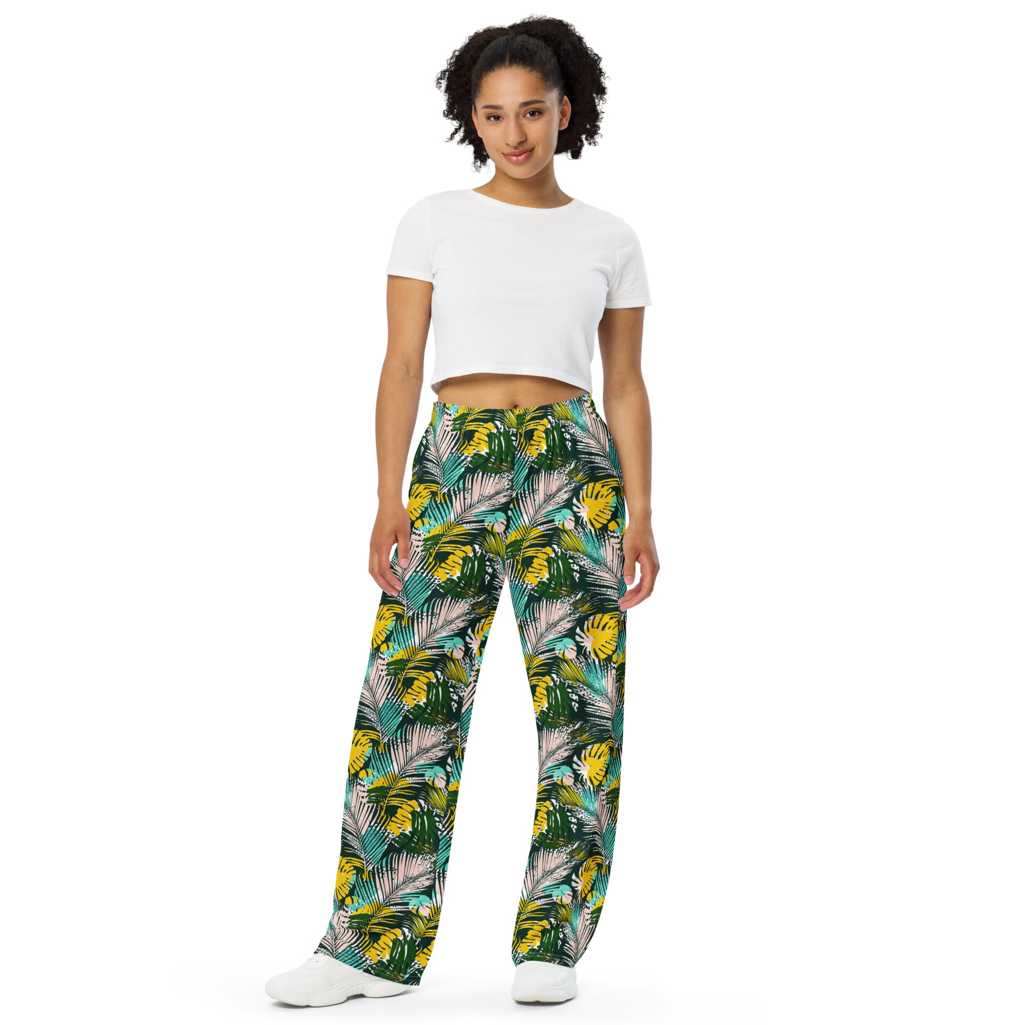 Pantalones Anchos Estampados - Palmeras Tropicales