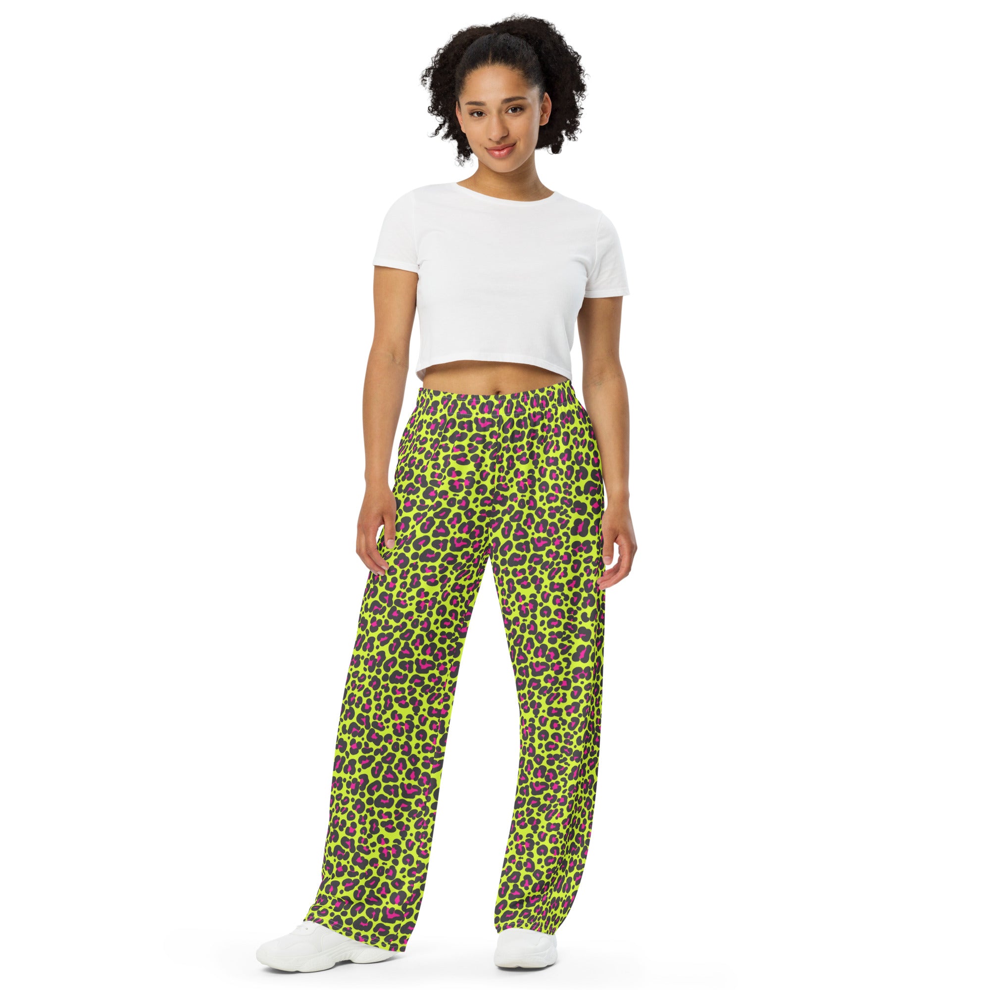 Printed Wide-Leg Pants - Neon Leopard