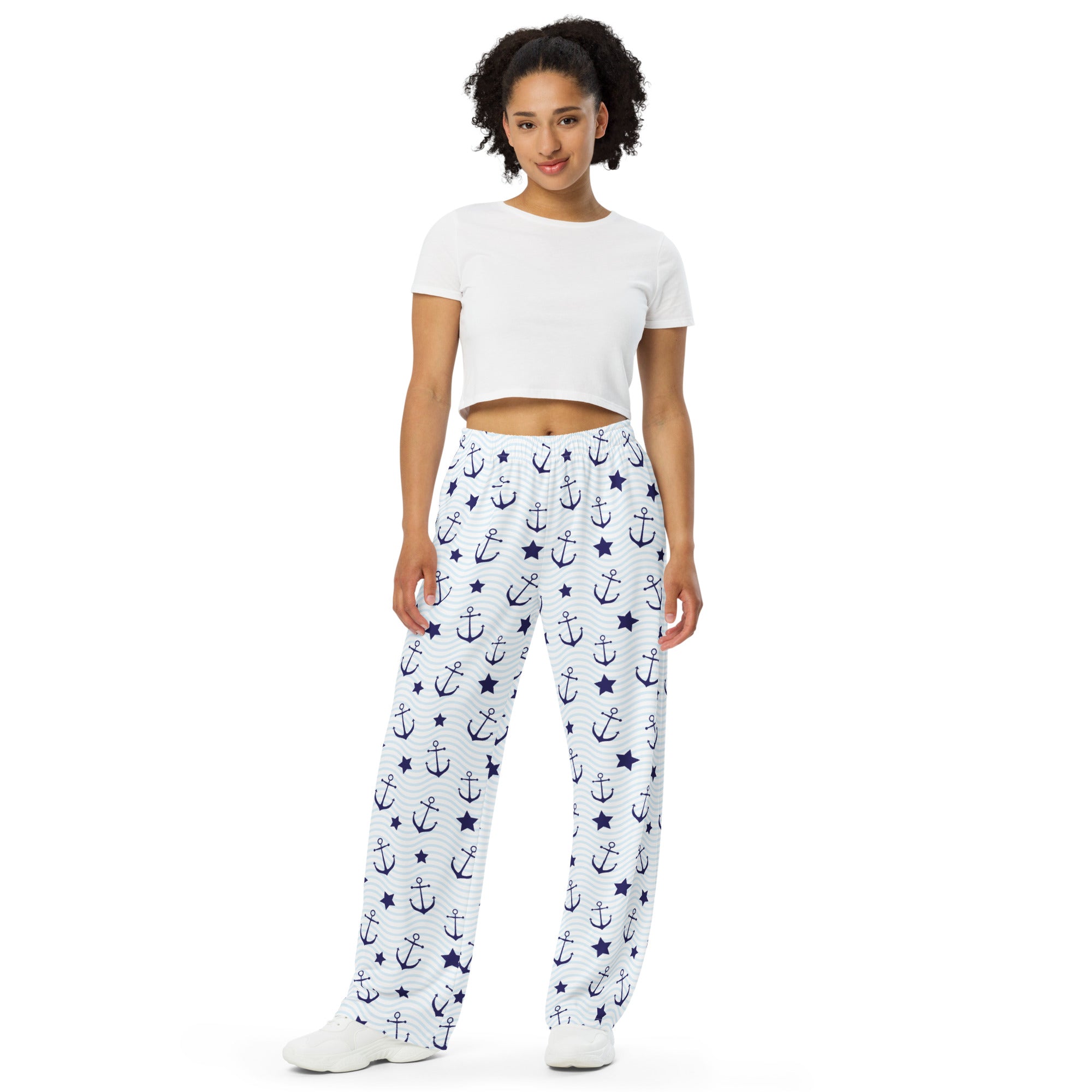 Printed Wide-Leg Pants - Anchors Away