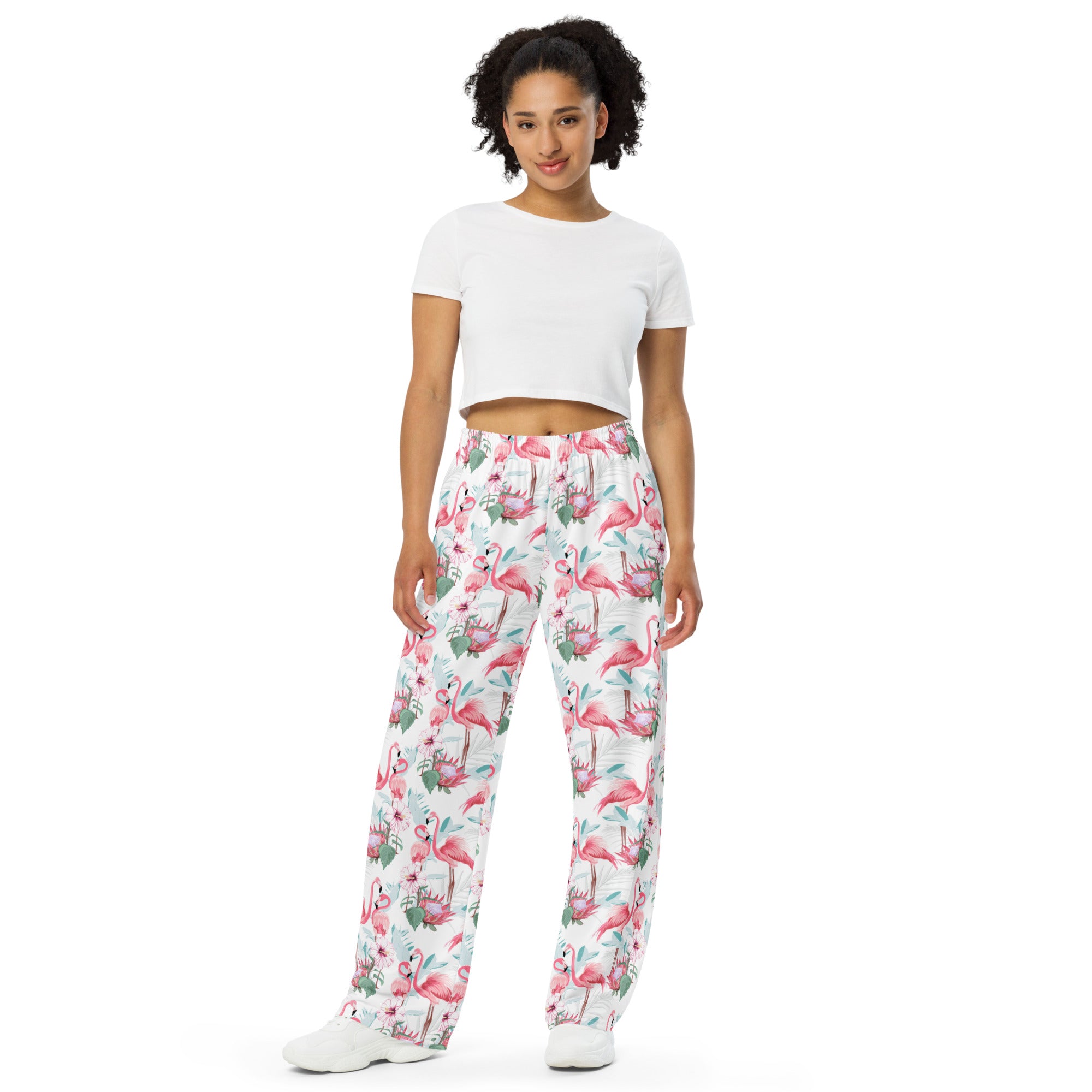 Printed Wide-Leg Pants - Flamingoes