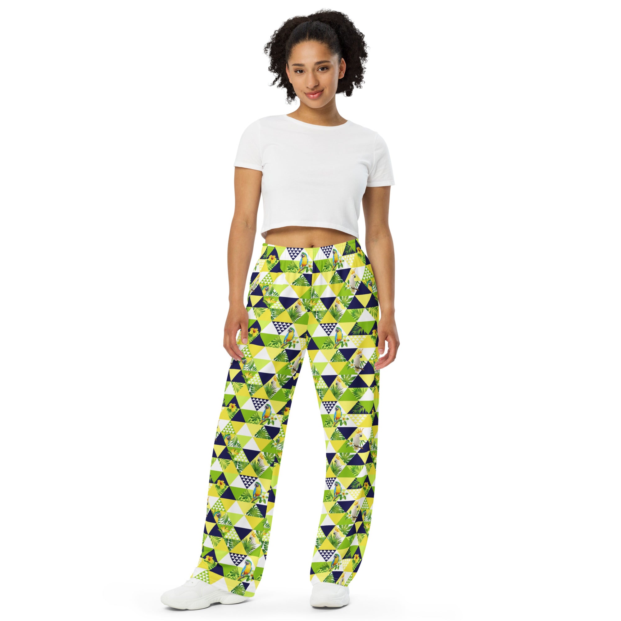 Printed Wide-Leg Pants - Tropical Triangles