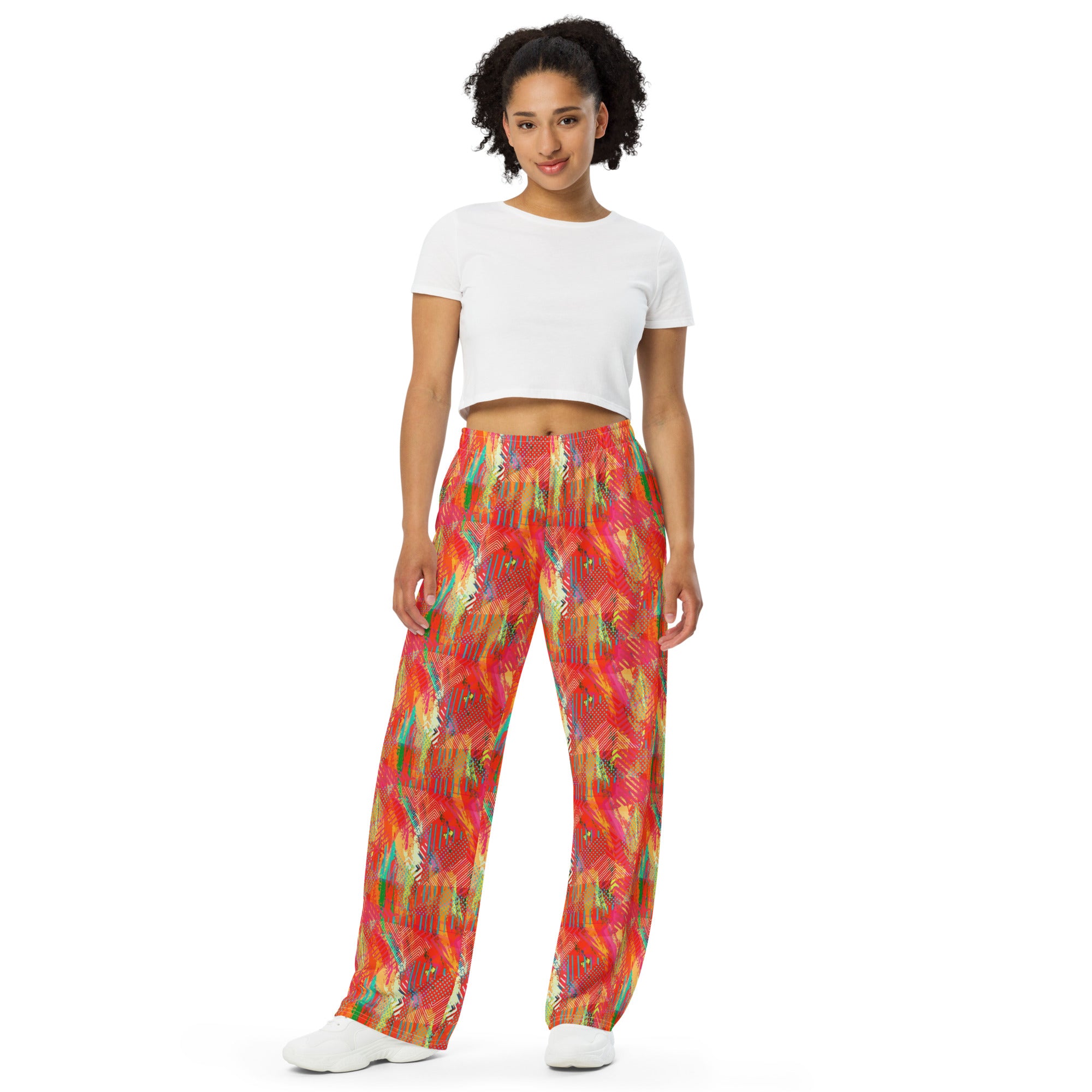 Printed Wide-Leg Pants - Grunge Revival