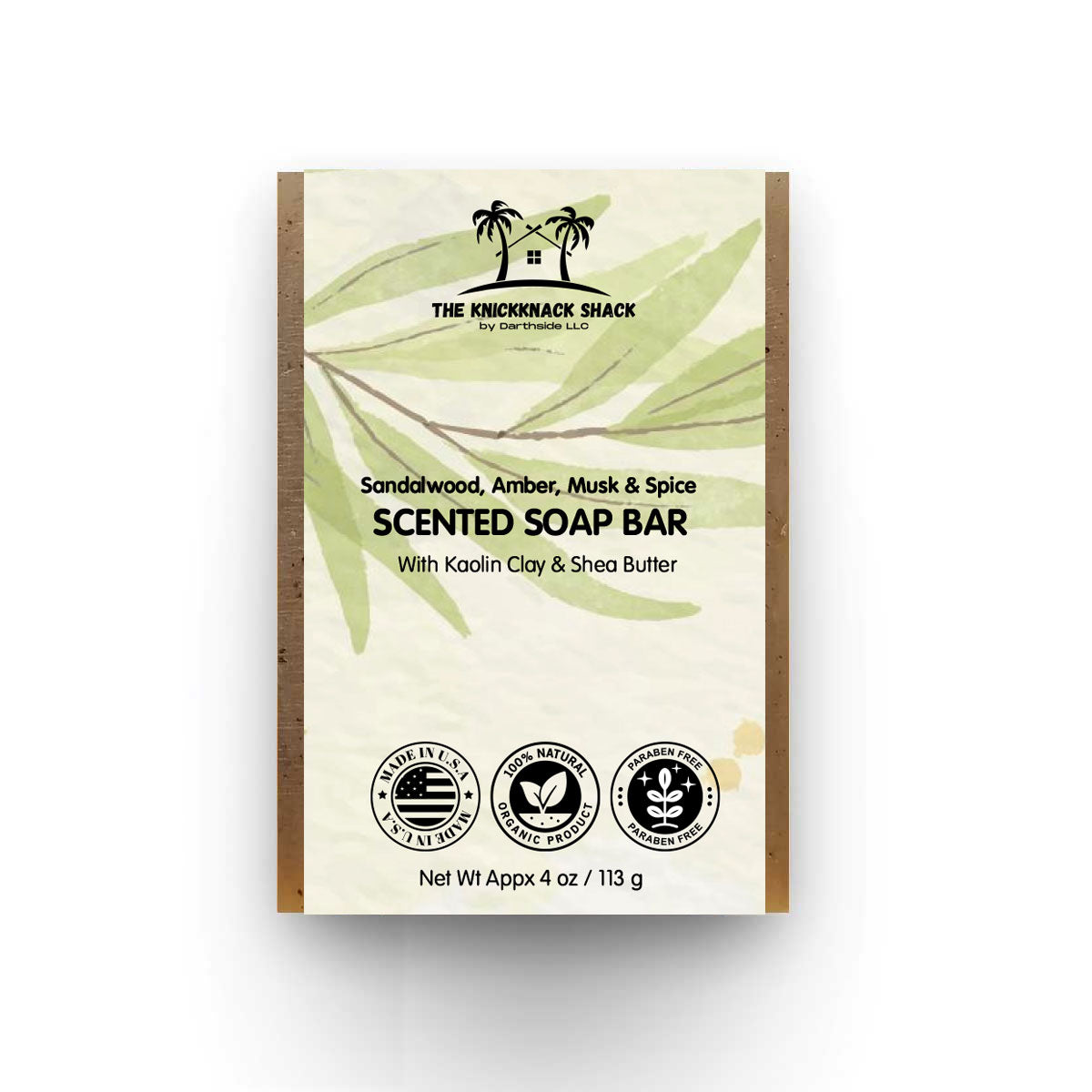 Sandalwood, Amber, Musk & Spice Scented Soap Bar With Kaolin Clay & Shea Butter