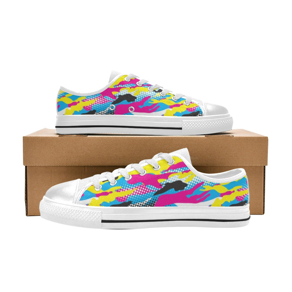 Kid's Low Top Canvas Shoes - Neon Camo