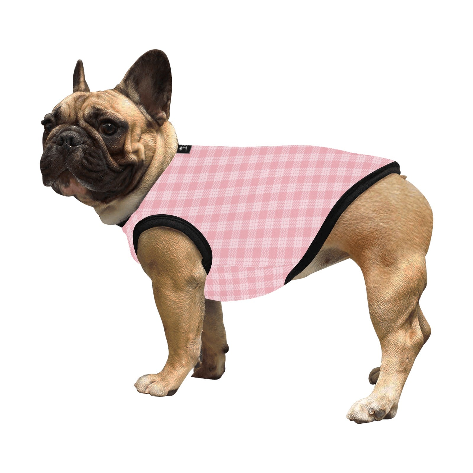 Camiseta sin mangas ligera para mascotas con estampado integral - Cuadros rosados