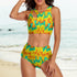 High-Waist Asymmetrical Shoulder Bikini - Neon Orange Mosaic