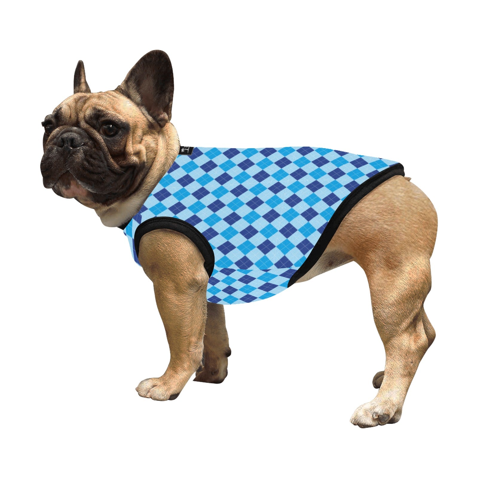 Camiseta sin mangas ligera para mascotas con estampado integral - Argyle azul