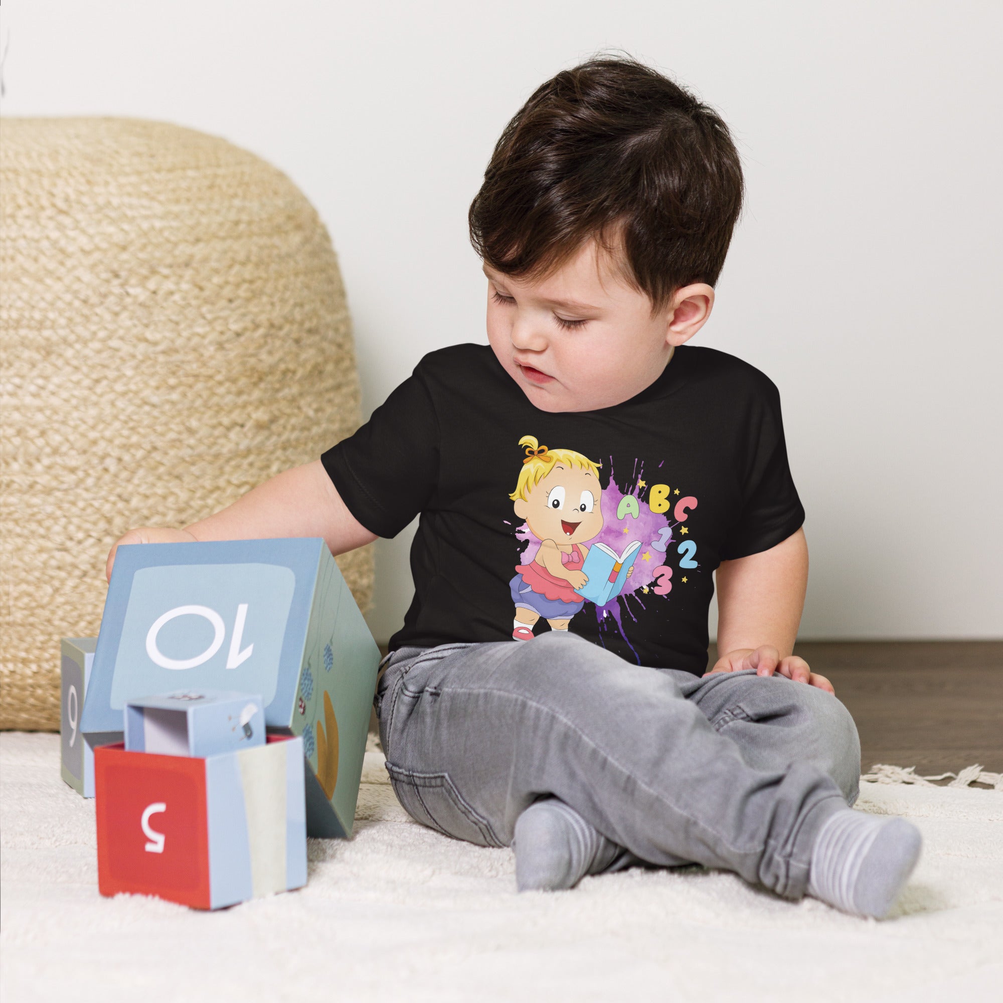 T-shirt à manches courtes en jersey pour bébé - ABC123 (Noir)