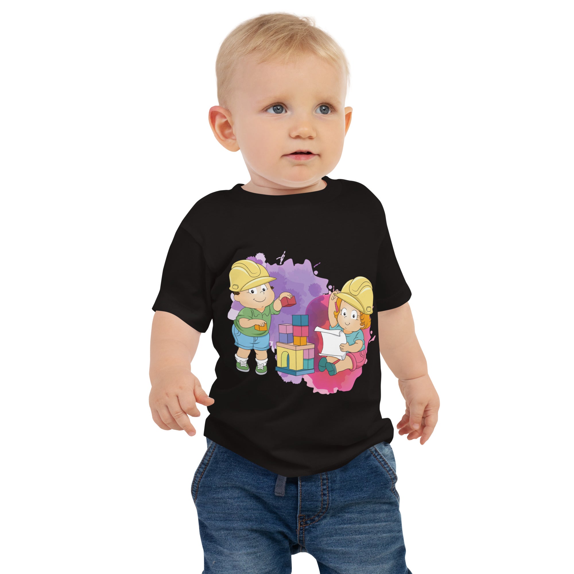 T-shirt à manches courtes en jersey pour bébé - Blocs (Noir)