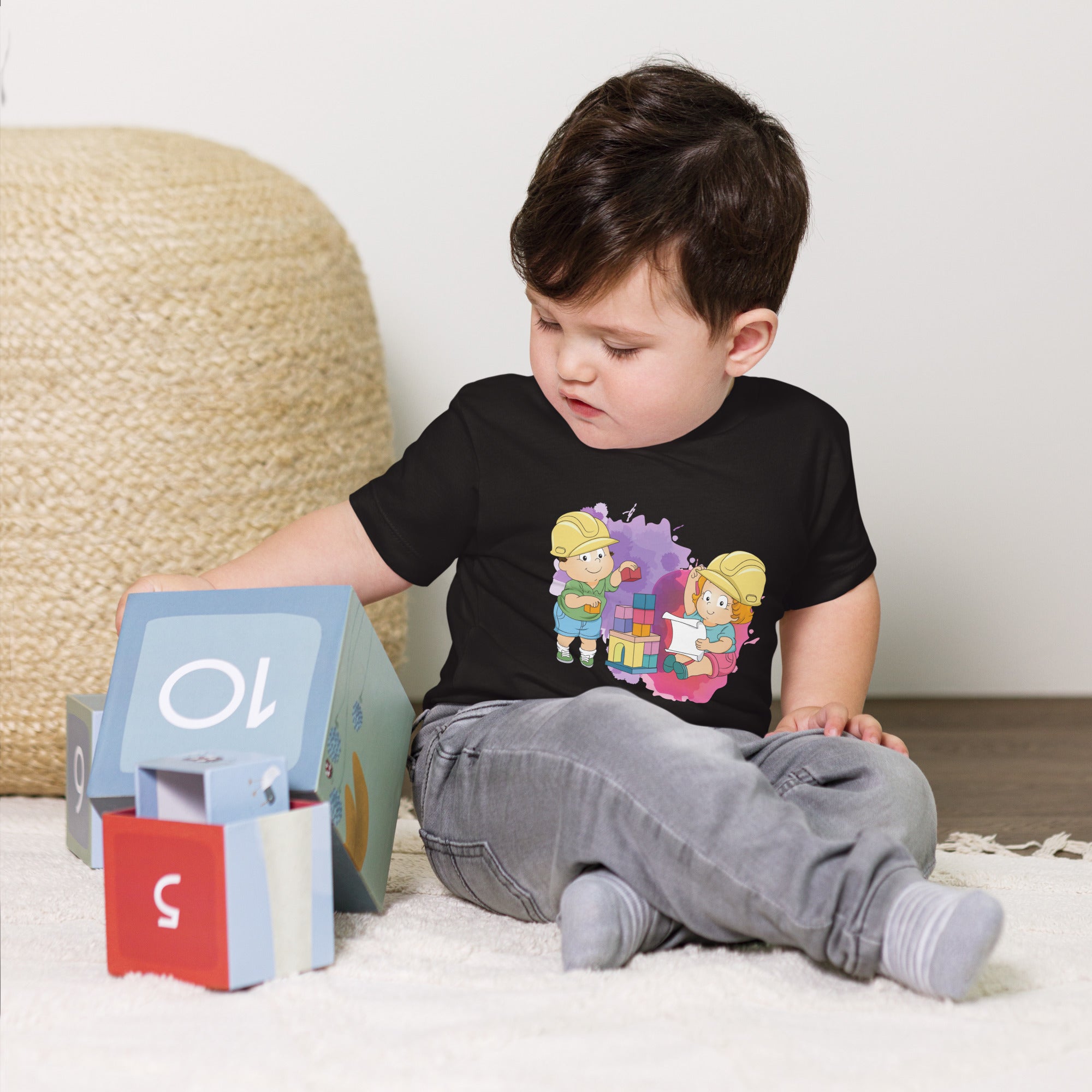 T-shirt à manches courtes en jersey pour bébé - Blocs (Noir)